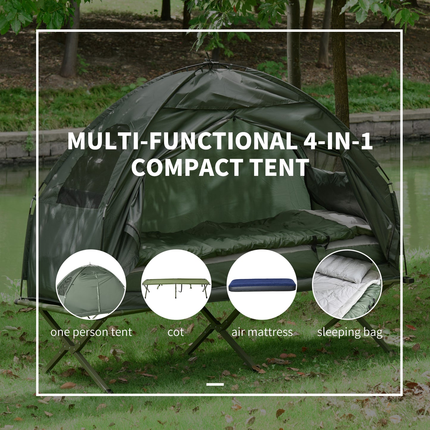 1 person Foldable Camping Tent w/Sleeping Bag Air Mattress Outdoor