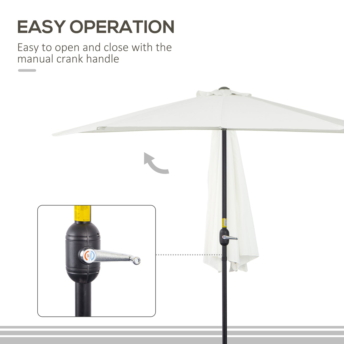2.7m Garden Half Parasol, Outdoor Balcony Umbrella with 5 Steel Ribs