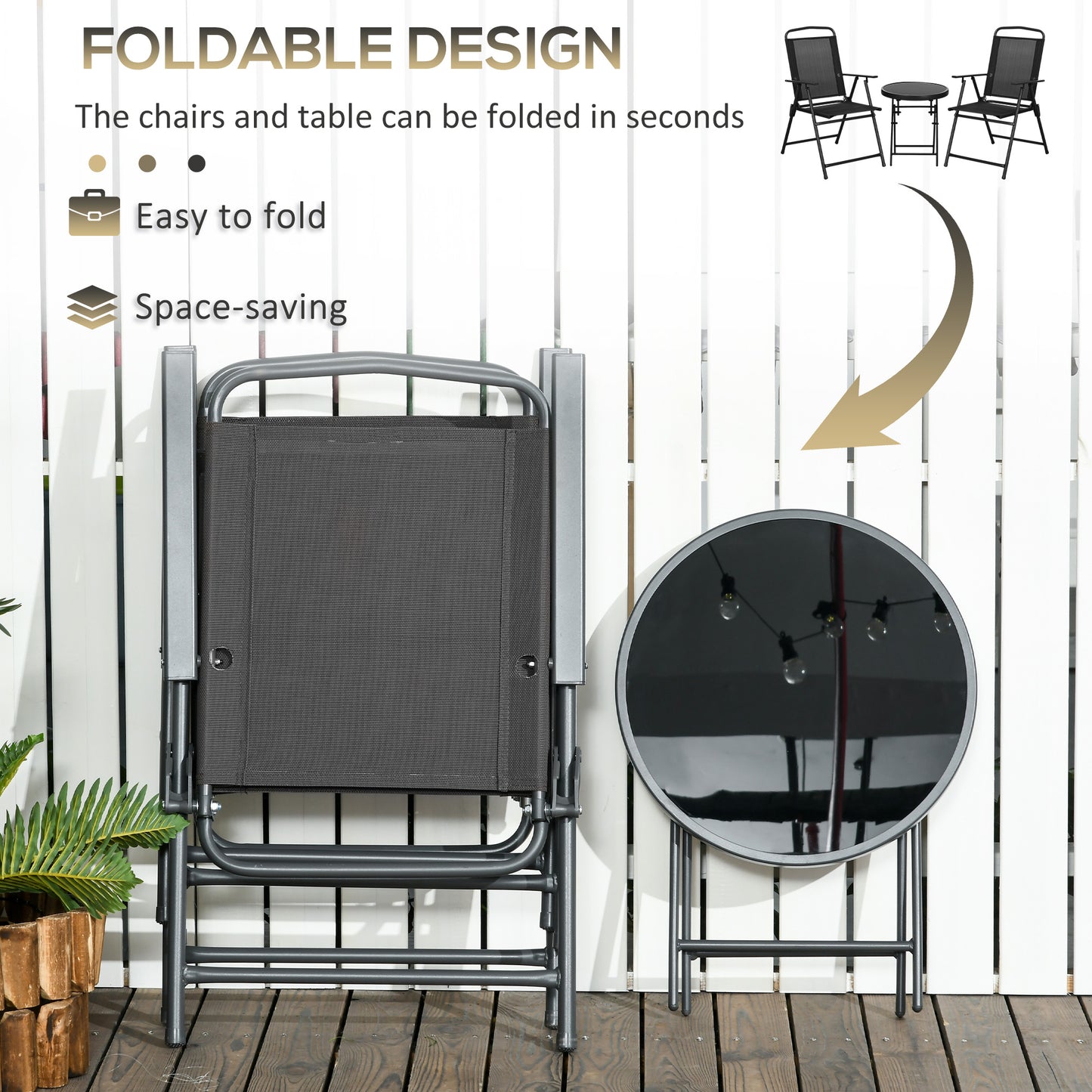Three-Piece Garden Seat Set, with Glass-Top Table