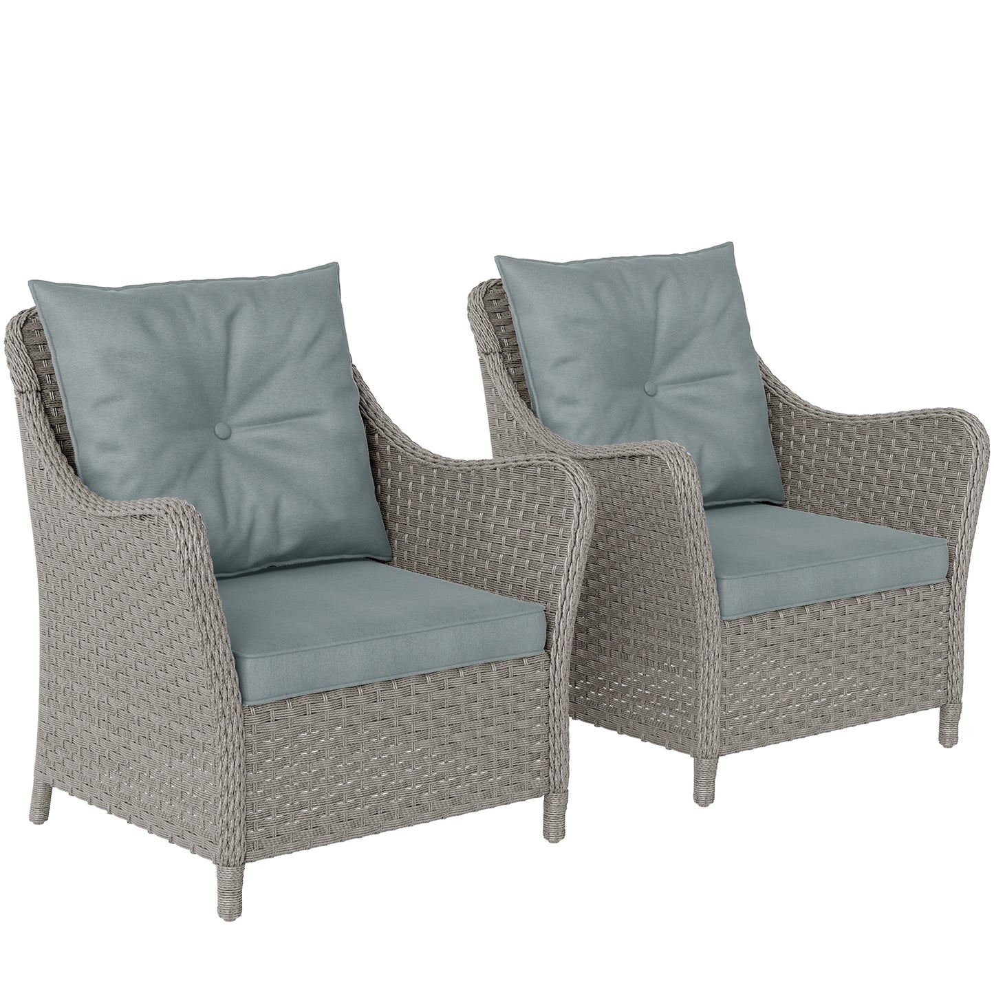 Rattan Garden Chairs Set of 2, Outdoor Rattan Chairs with Cushions