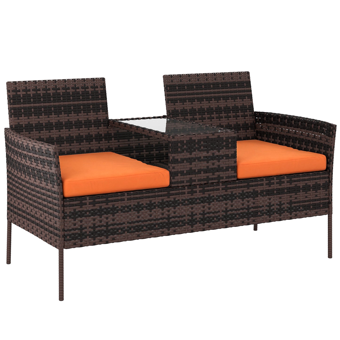 Two-Seat Rattan Chair, with Middle Table
