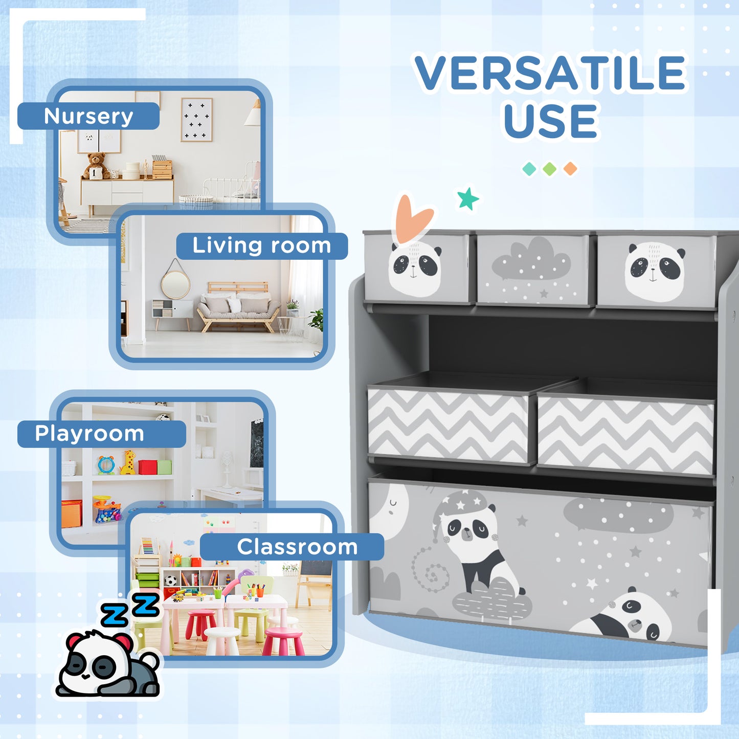 Kids Storage Unit, Toy Storage Organiser, with Six Fabric Bins