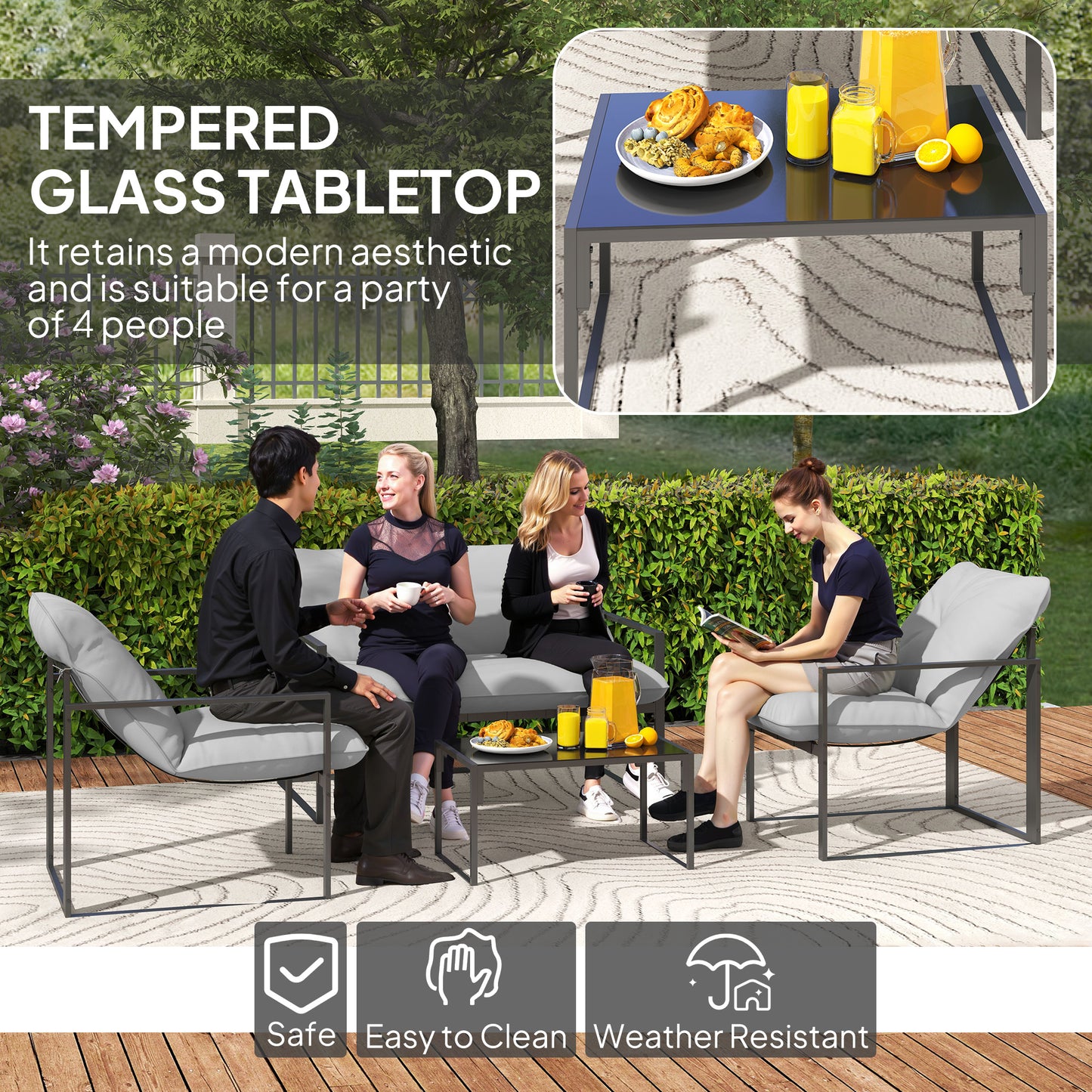 Four-Piece Relaxed Back Garden Dining Set - Black/Light