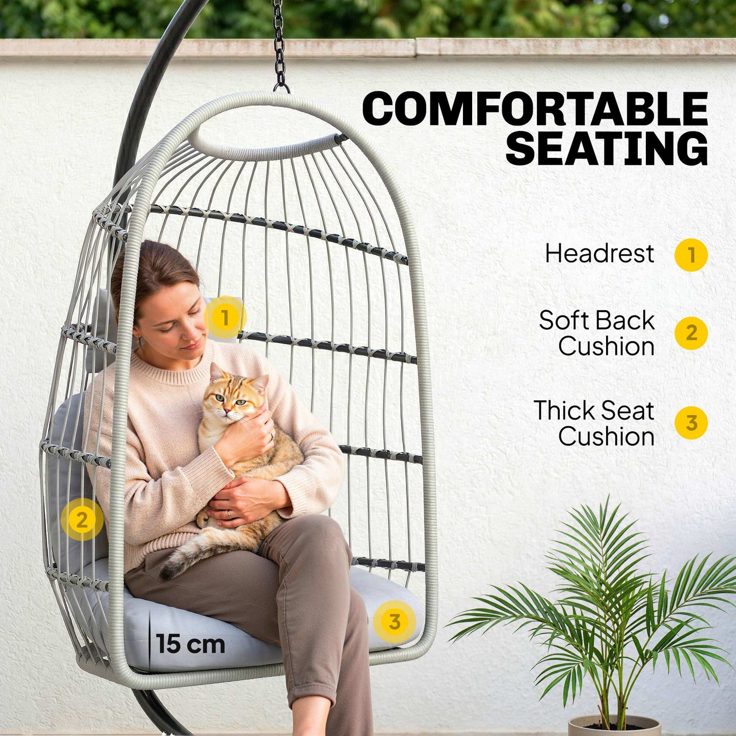 Hanging Egg Chair, Indoor Outdoor Hammock Swing Chair with Stand (2)
