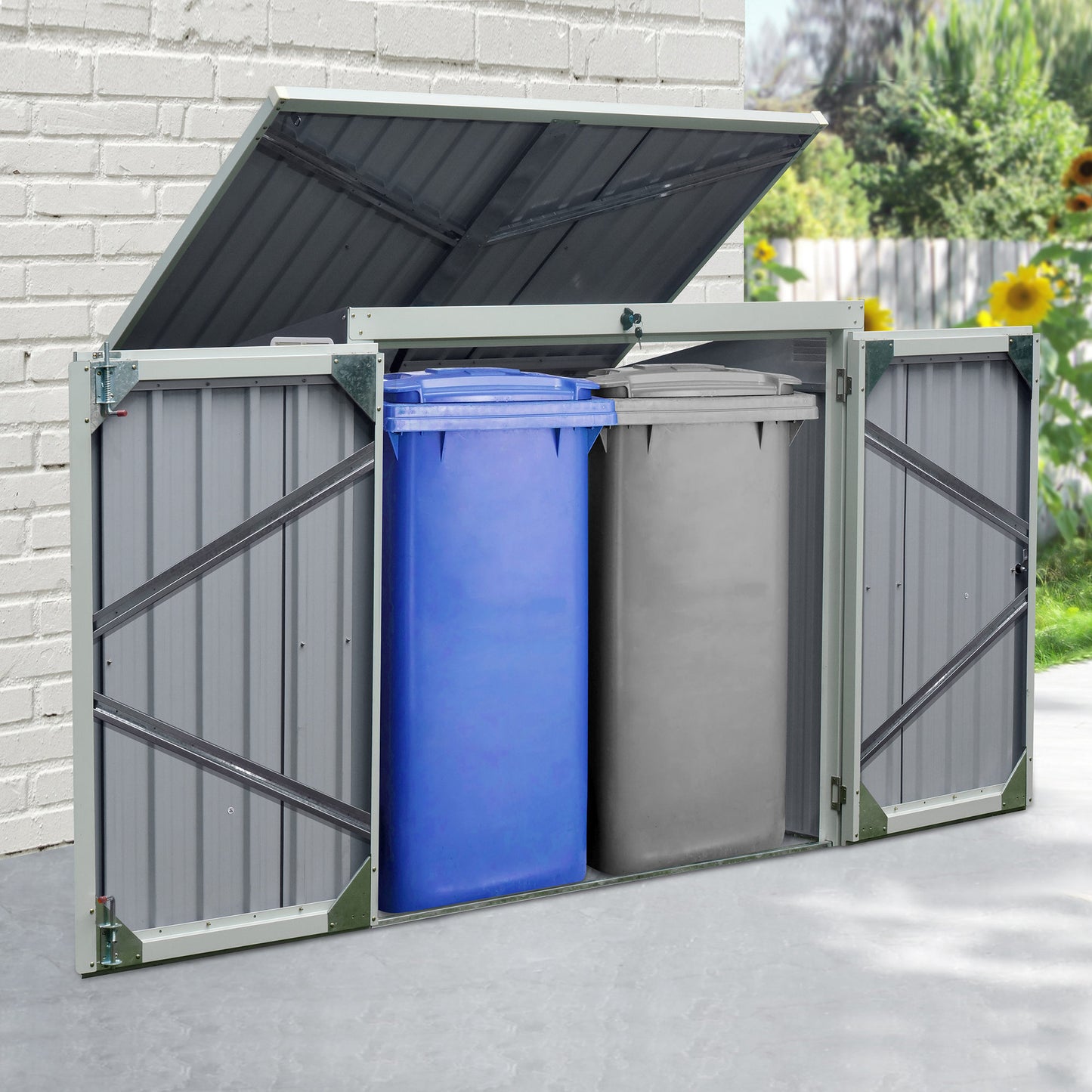 3.2 x 5.1ft Corrugated Steel Two-Bin Storage Shelter