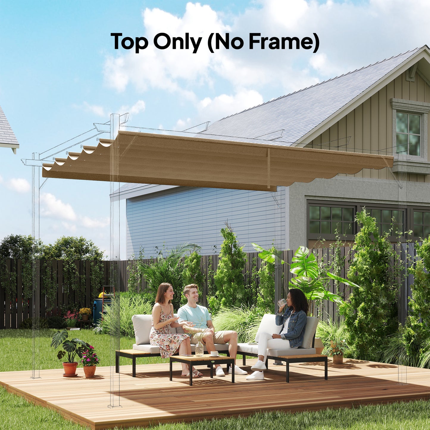 Retractable Pergola Cover, 3.5 x 2.6 m Replacement Canopy Fabric
