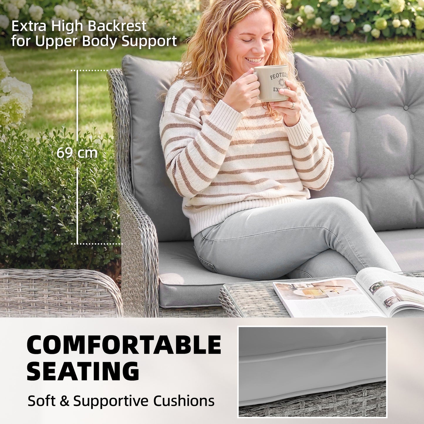 5 Seater Rattan Garden Furniture Set with Sofa, Reclining Chairs