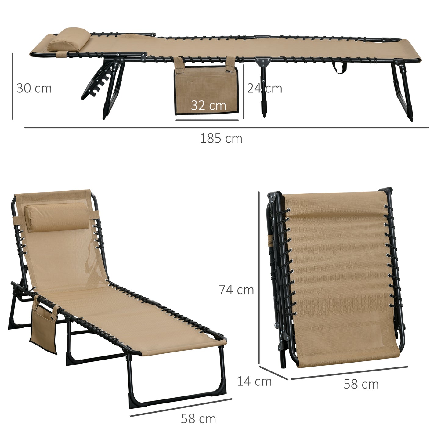 Portable Sun Lounger Set of 2, Folding Camping Bed Cot