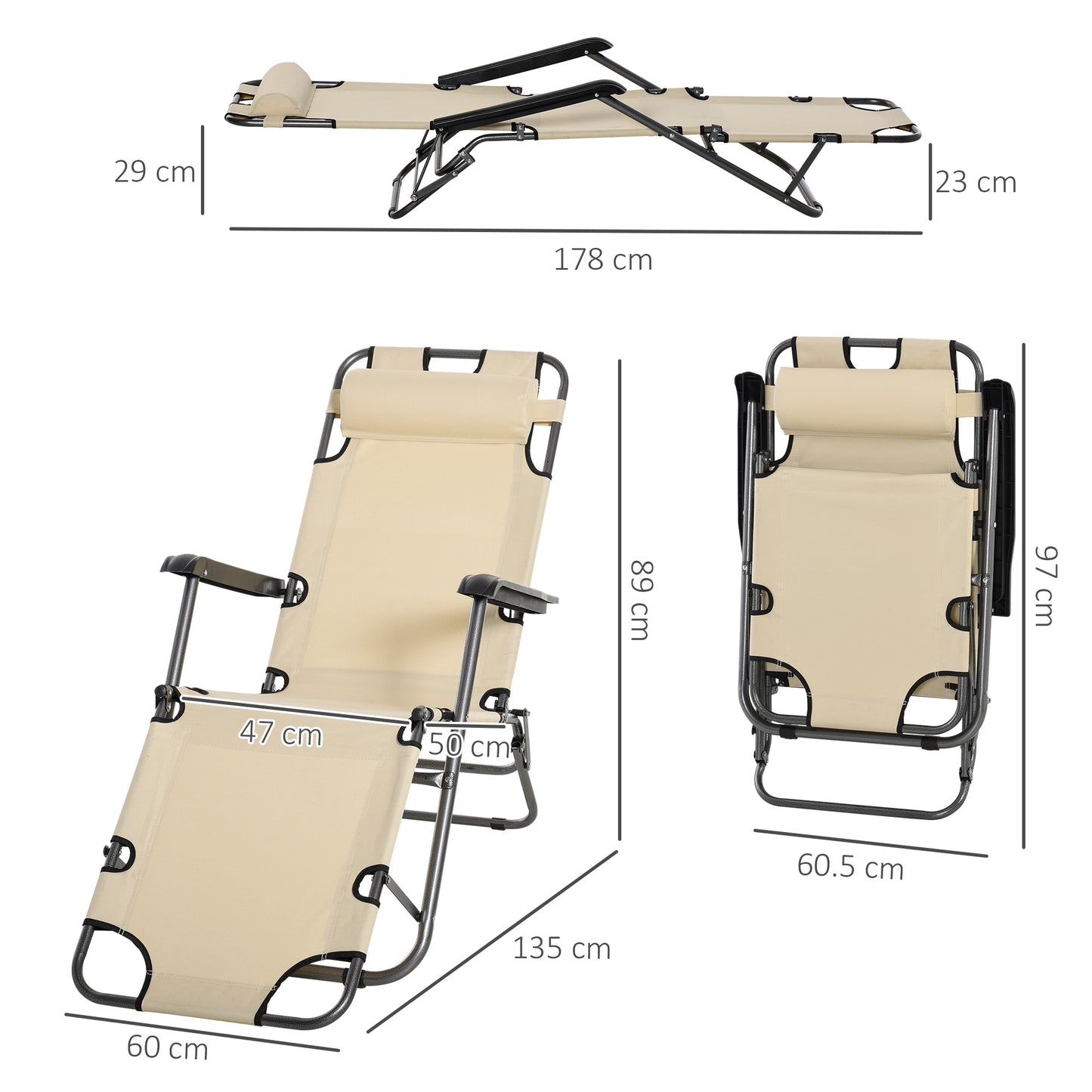 2 in 1 Folding Sun Lounger Reclining Garden Chair Set of 2