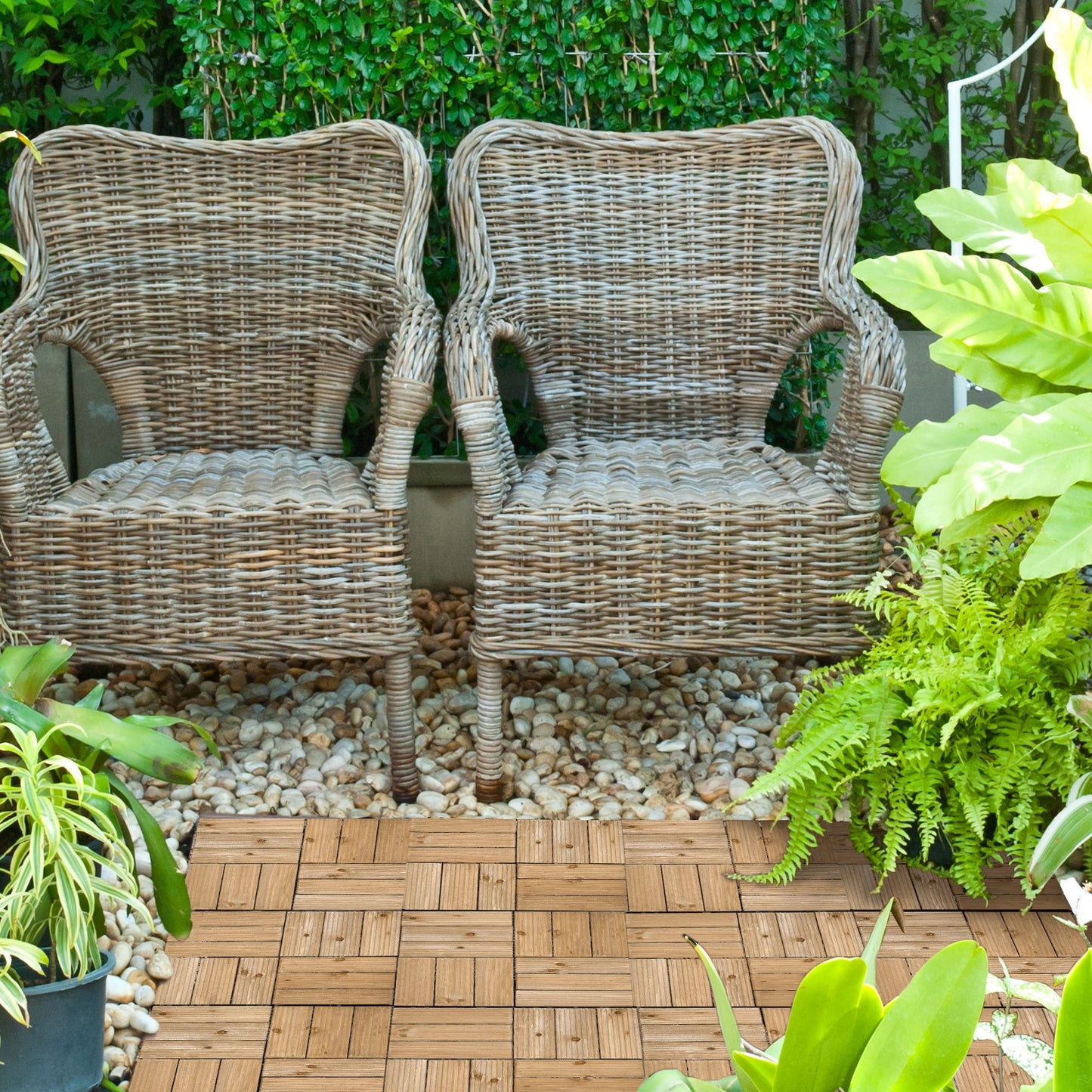 27 Pcs Wooden Interlocking Decking Tiles