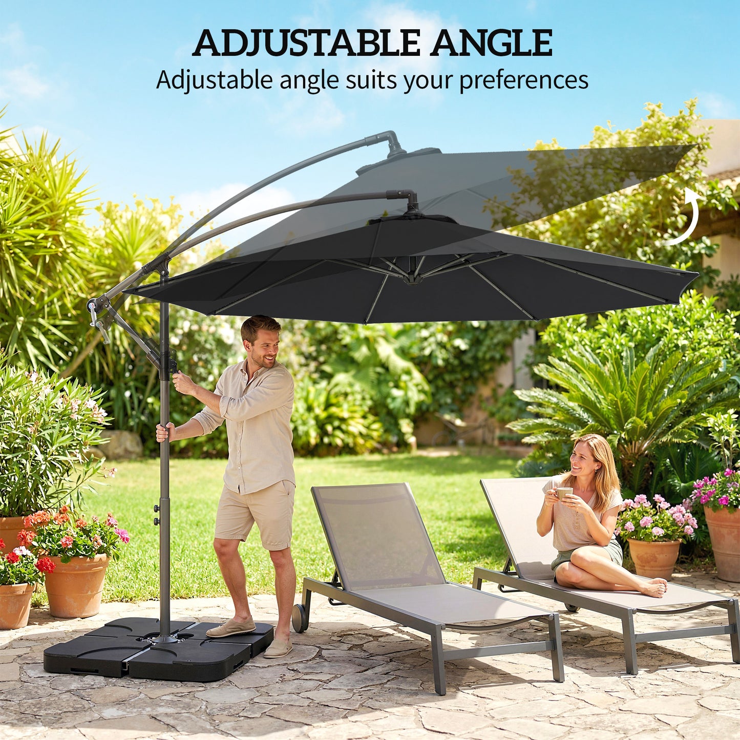 3m Overhanging Parasol, with Base, Weights and Cover