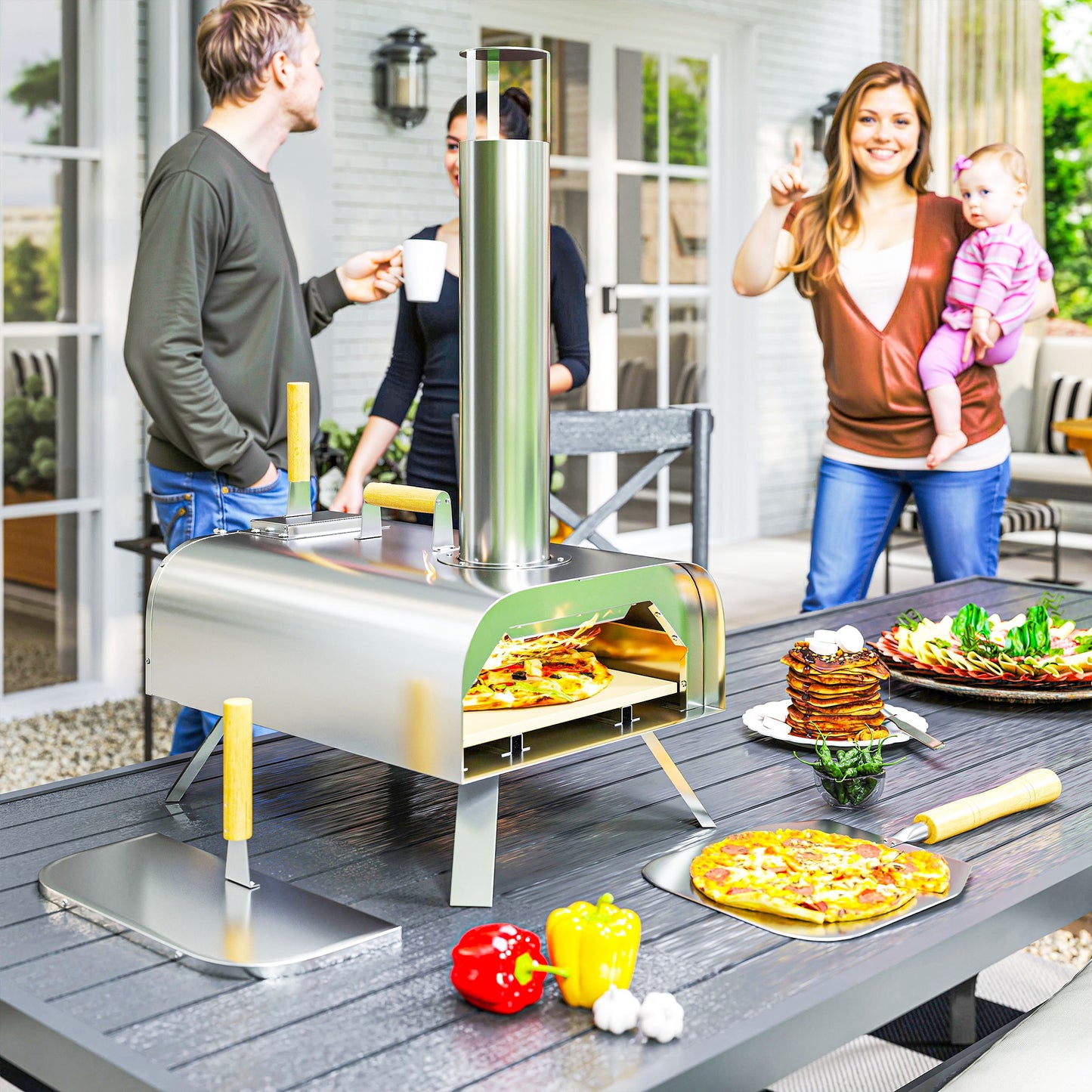 Outdoor Pizza Oven, Portable Wood Pellet Pizza Oven with Pizza Stone