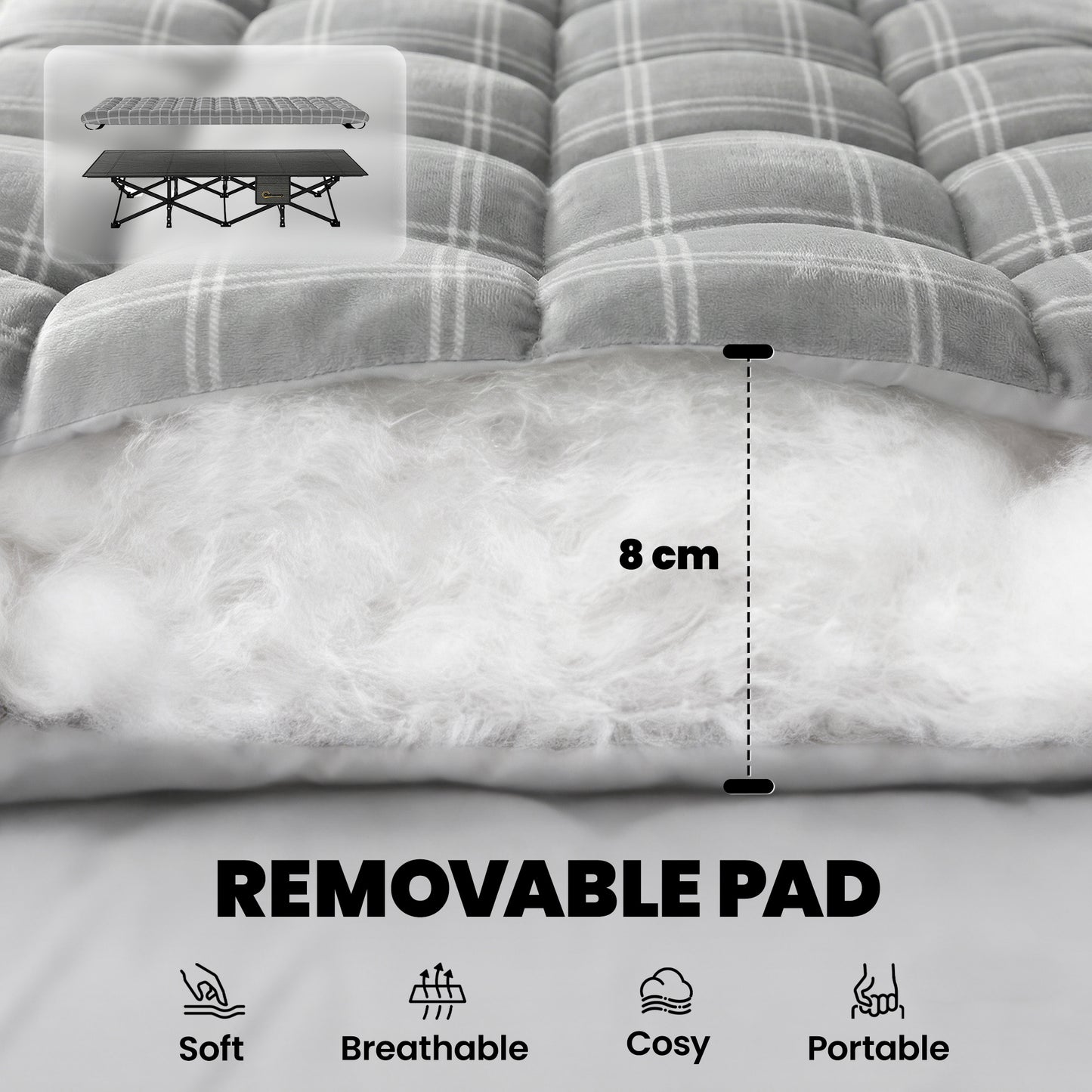 Camping Cot with Soft Pad, 80cm Extra Wide Folding Cots