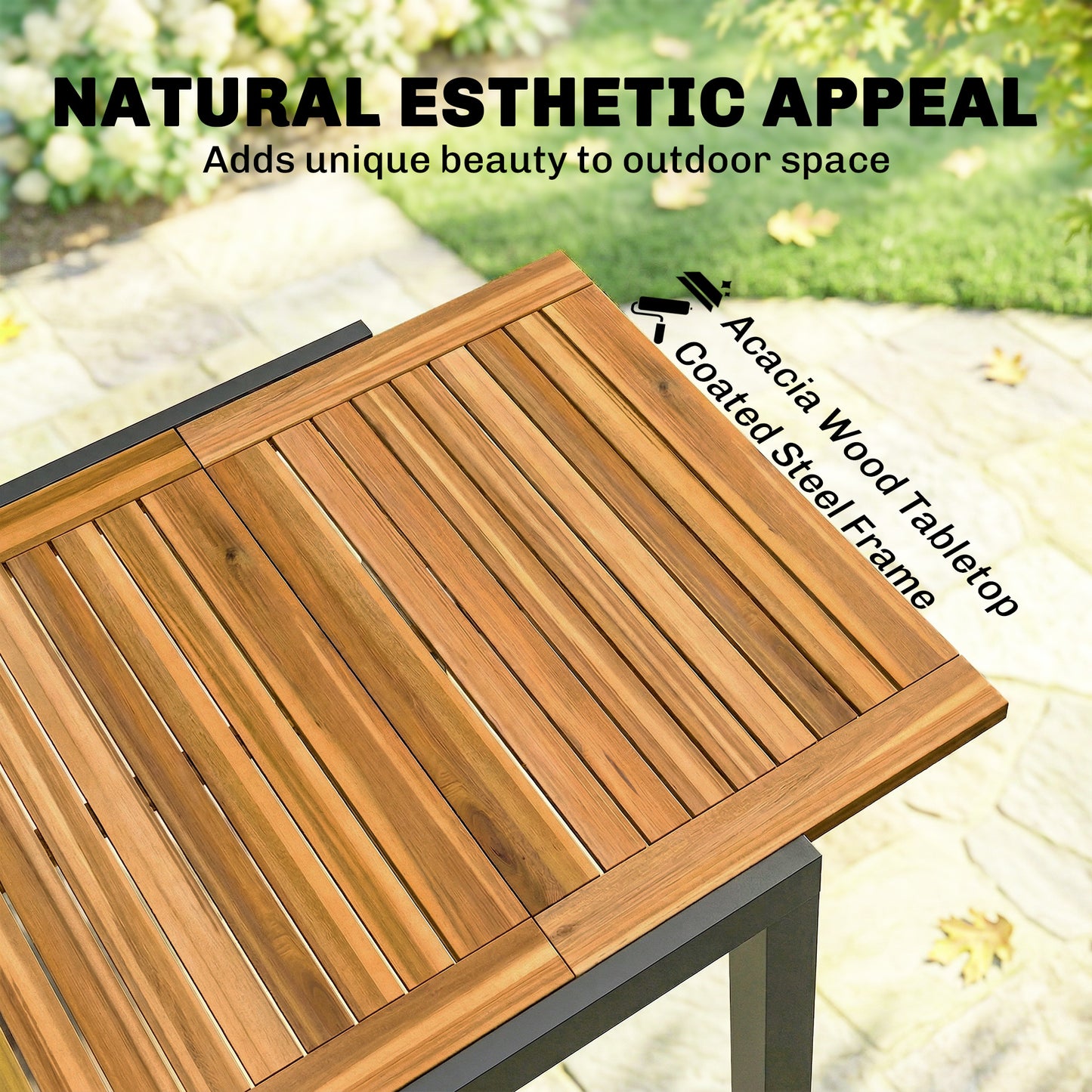 Patio Dining Table Expandable Outdoor Dining Table Acacia Wood Top