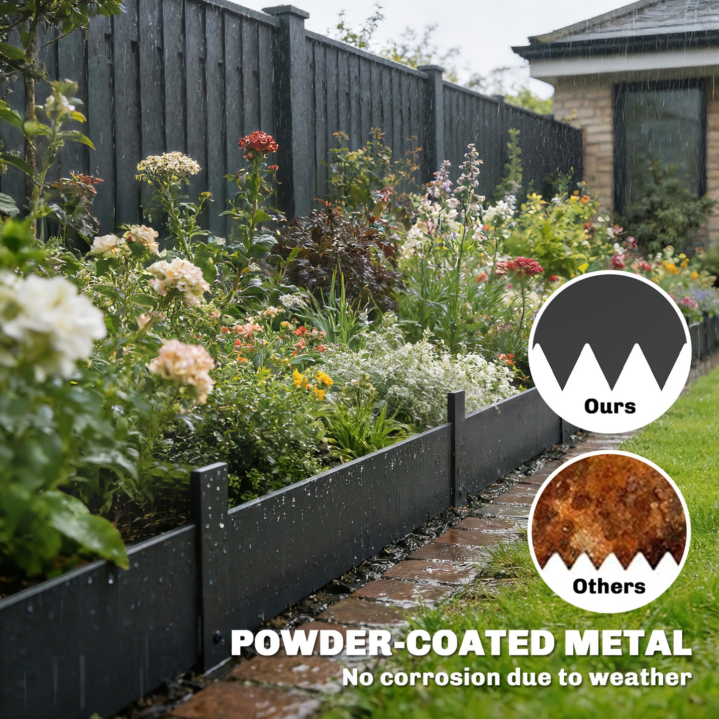 5pcs Garden Fence, Metal Picket Fence Panels, 102x20cm