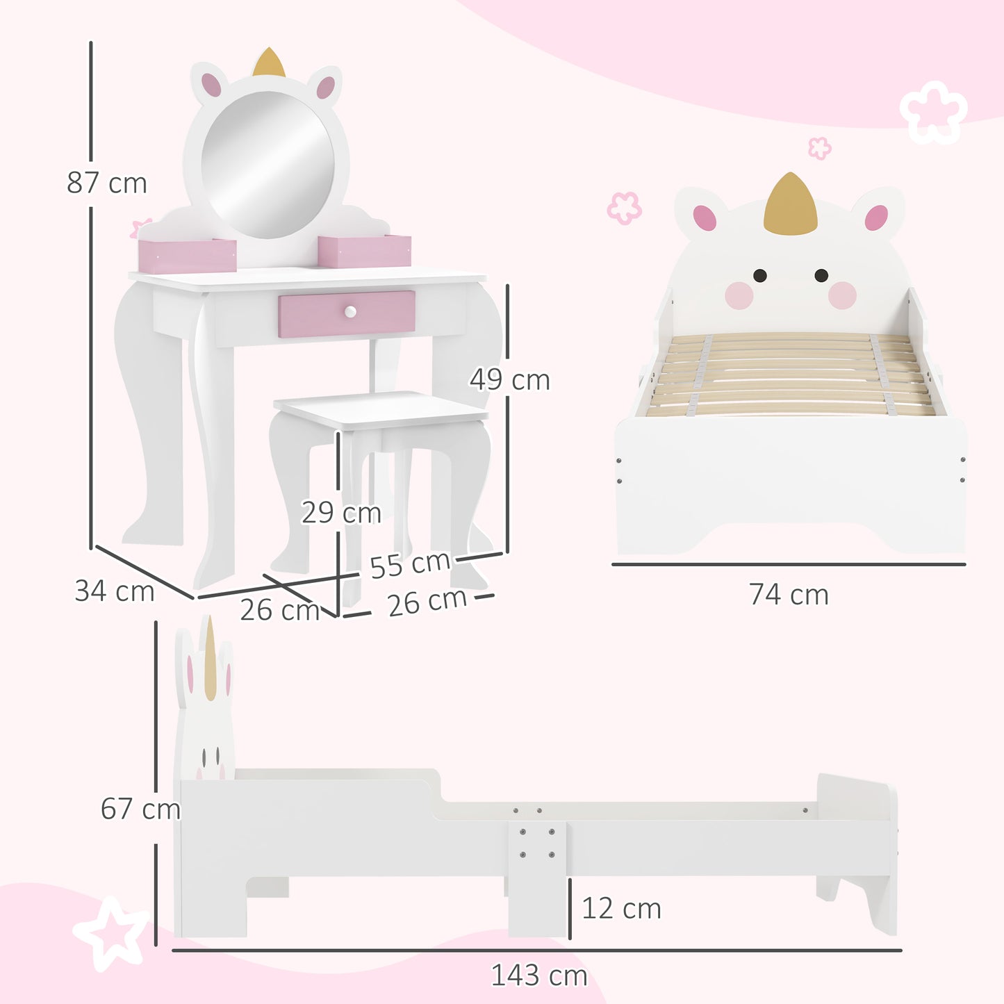 Kids Bedroom Furniture Set with Kids Dressing Table with Mirror