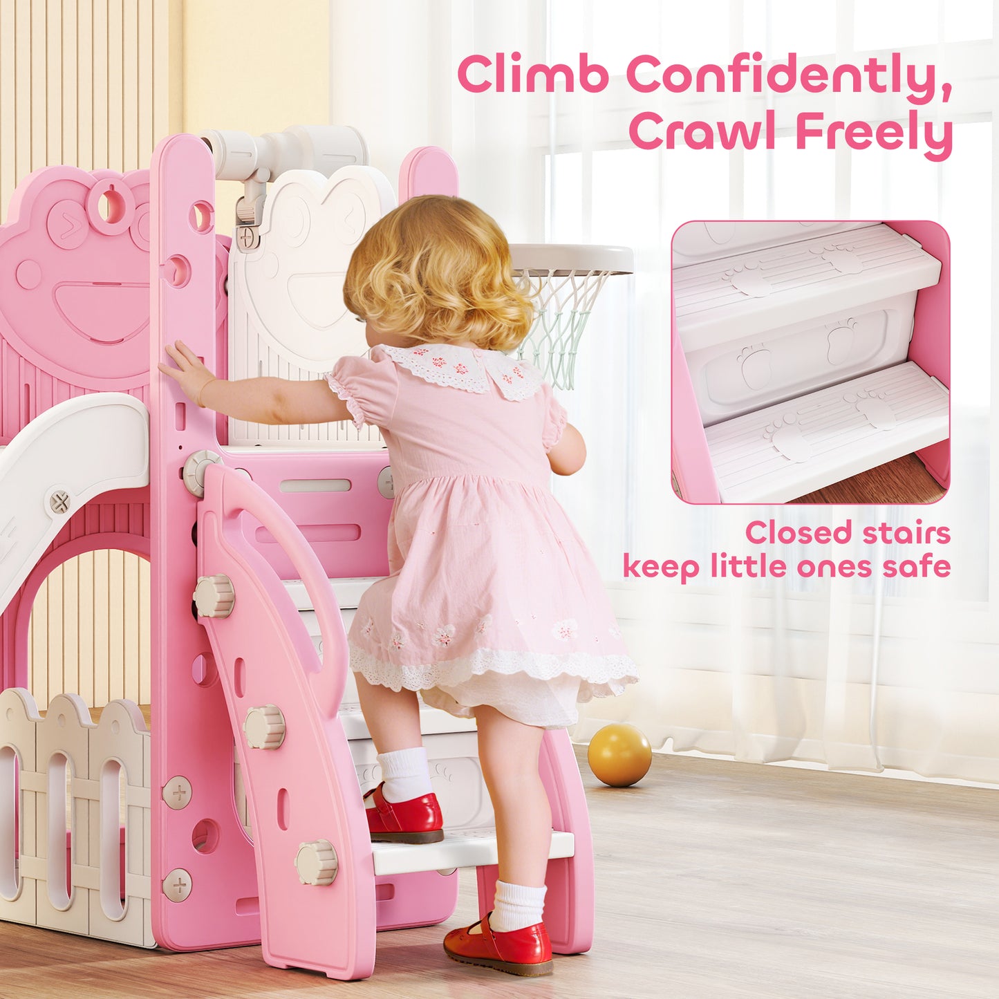 5 in 1 Kids Slide Set with Basketball Hoop, Climbing Frame
