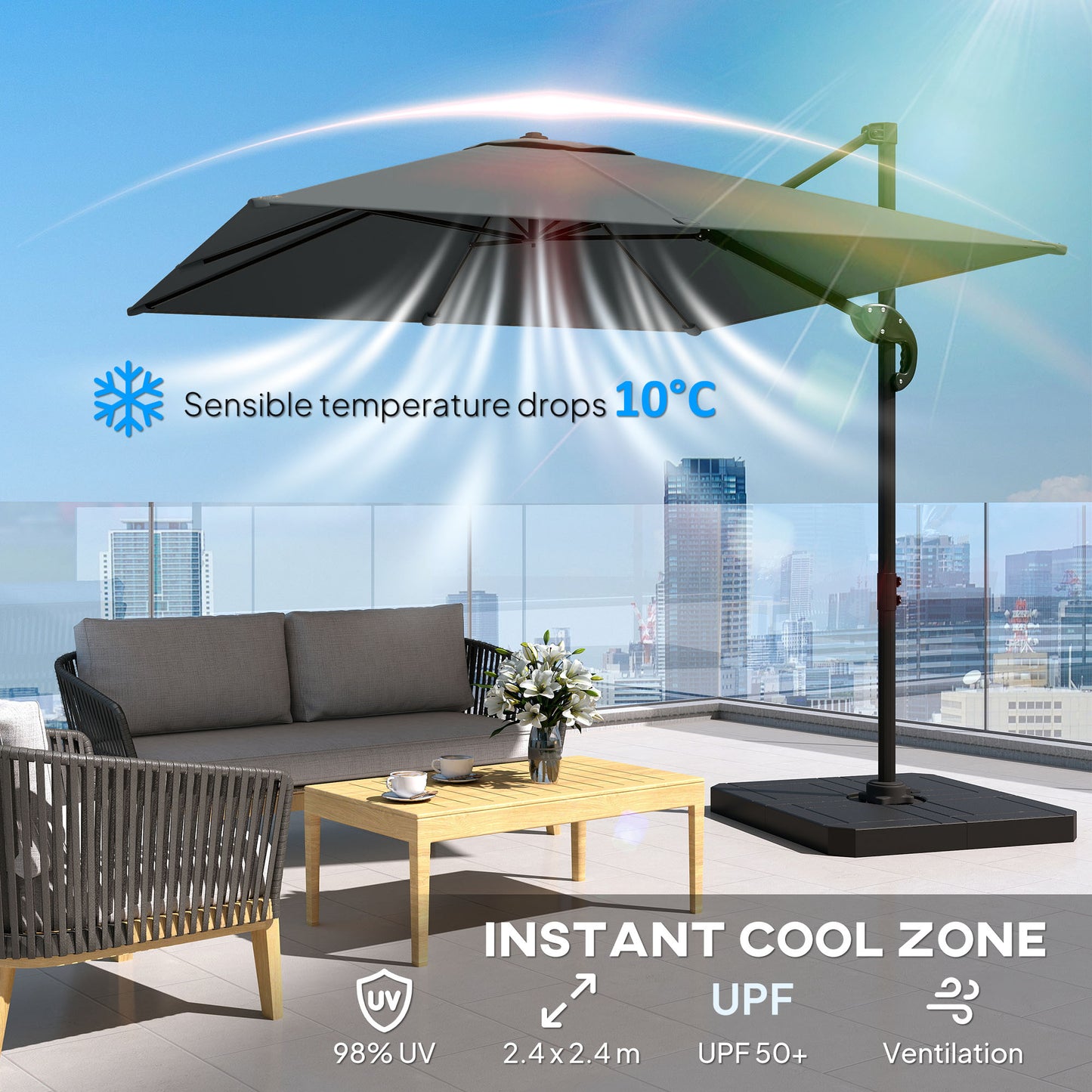 2.4 x 2.4m Cantilever Parasol with Umbrella Weights