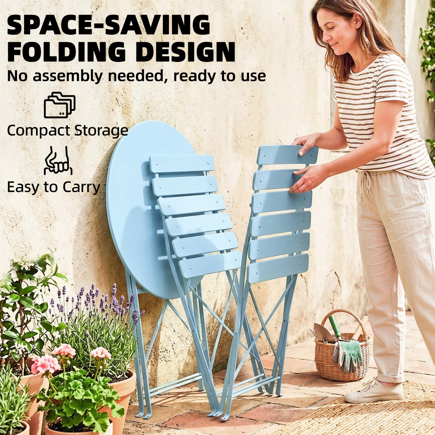 Folding Garden Bistro Set, Outdoor Round Bistro Table