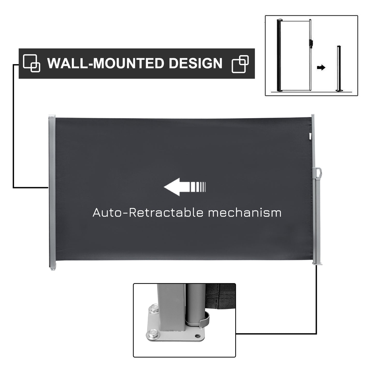 Retractable Sun Side Awning Screen Fence Patio Garden Wall Balcony (2)