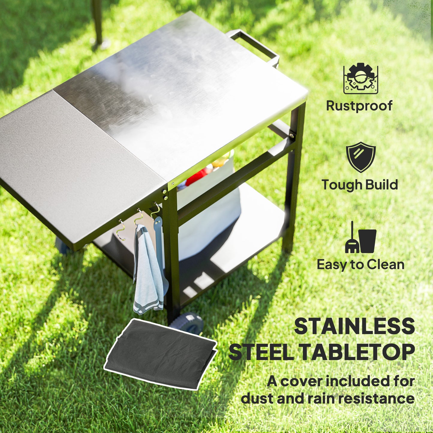 BBQ Trolley with Stainless Steel Top and Foldable Side Table