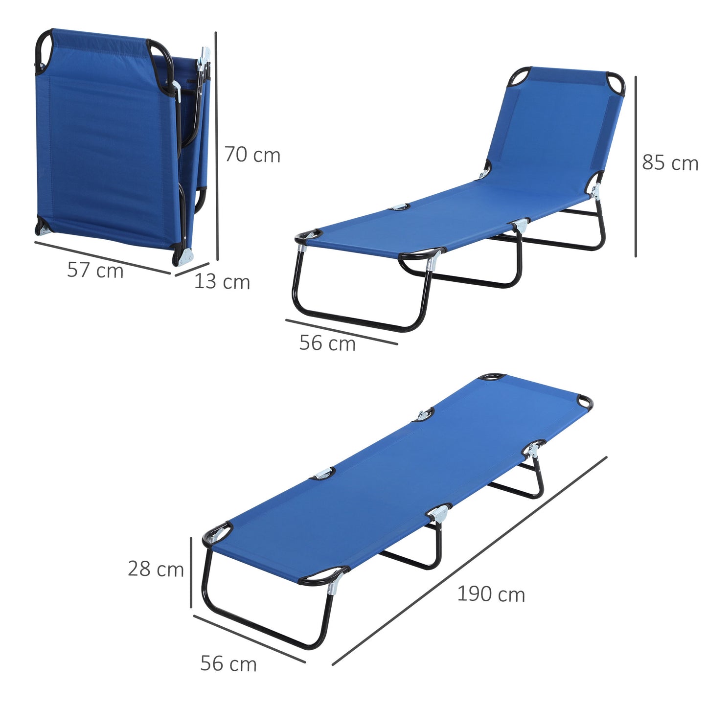 2 Piece Foldable Sun Loungers with 5-Position Adjustable Backrest