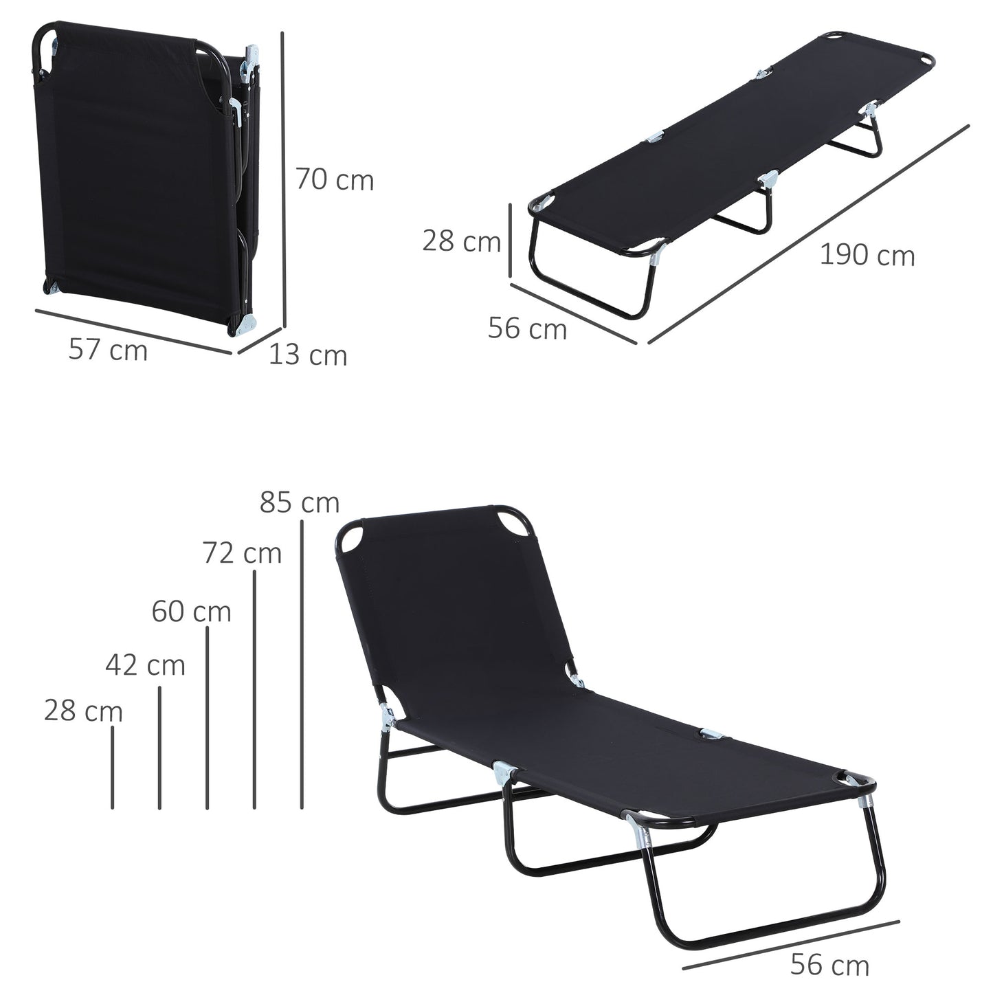2 Piece Foldable Sun Loungers with 5-Position Adjustable Backrest