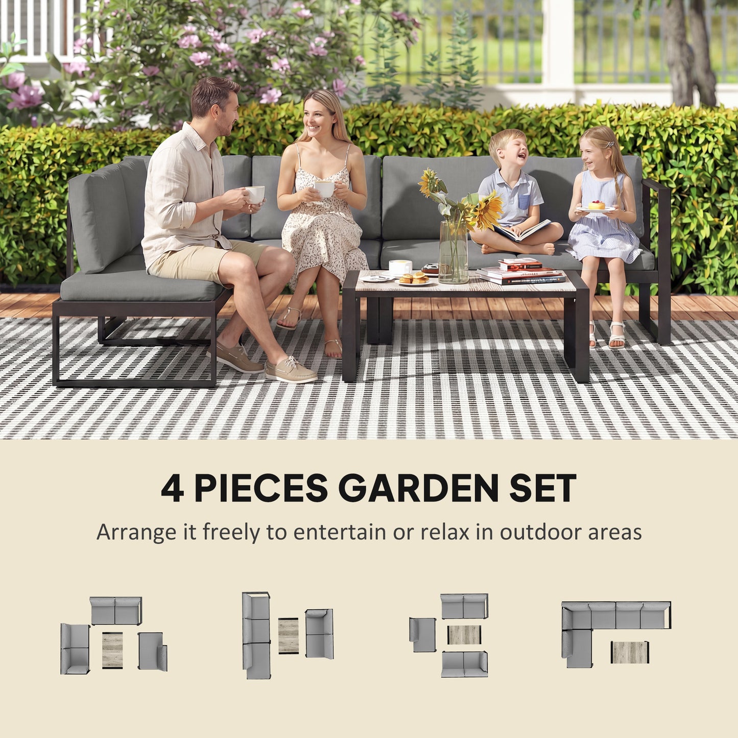4 Piece Garden Furniture Set, Garden Sofa Set with 2 Loveseats