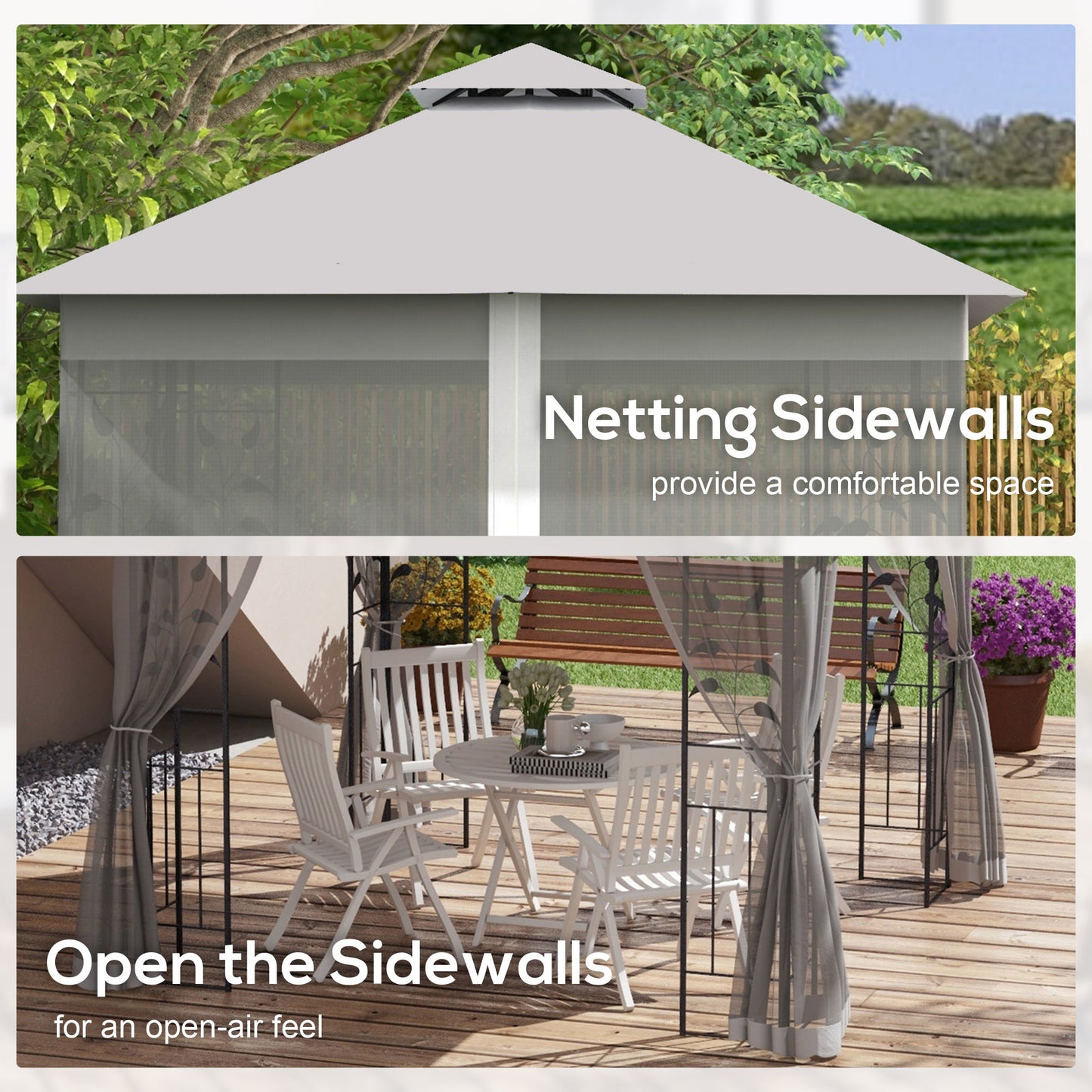 3 x 3m Steel Frame Double Roof Garden Gazebo