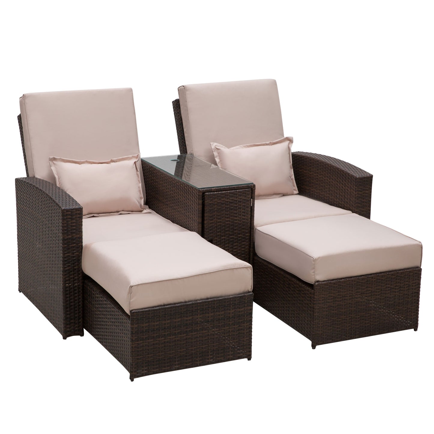 2-Seater Rattan Sofa Lounger Set