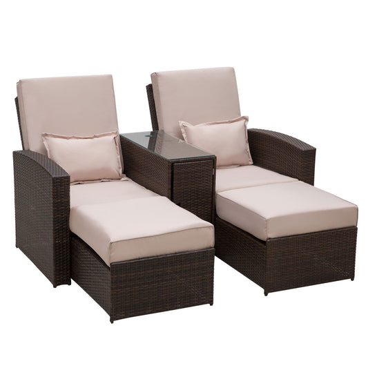 2-Seater Rattan Sofa Lounger Set