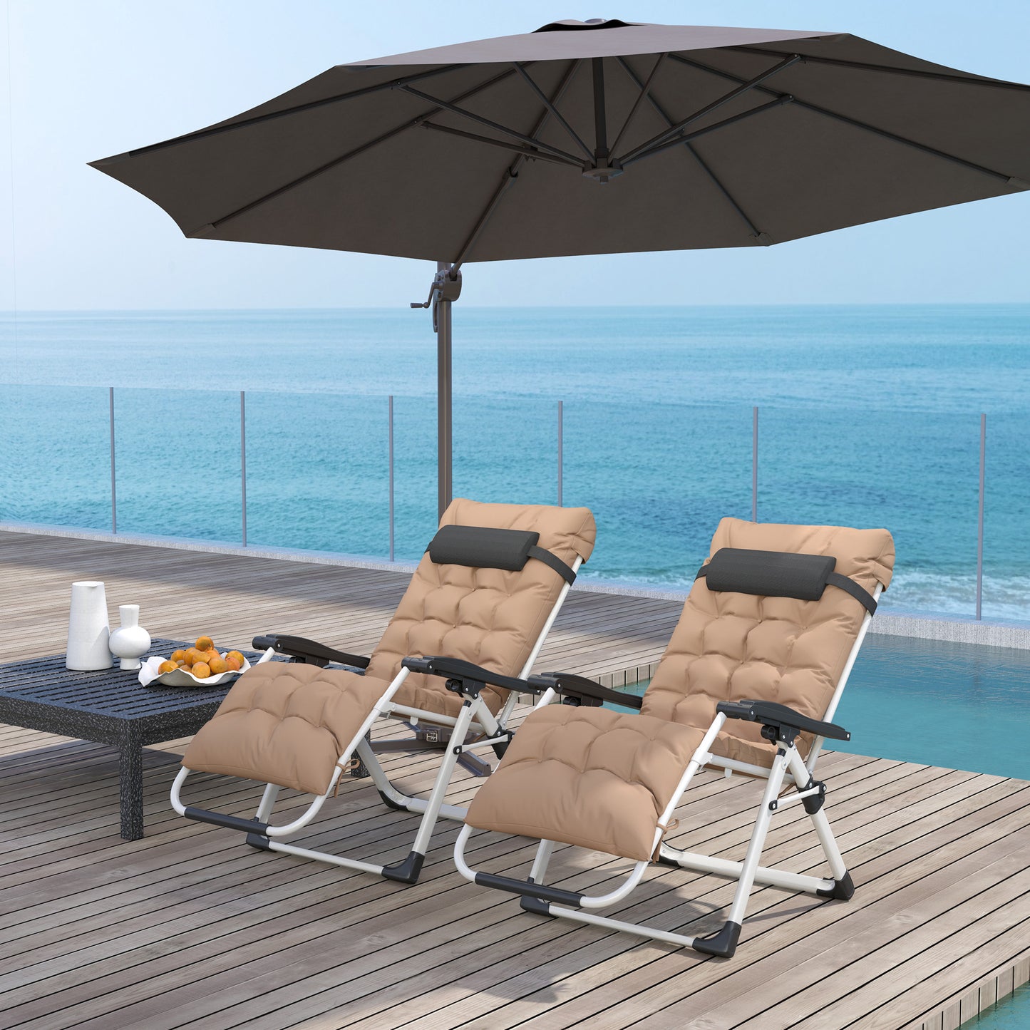 2 Piece Reclining Zero Gravity Sun Loungers with Cushions