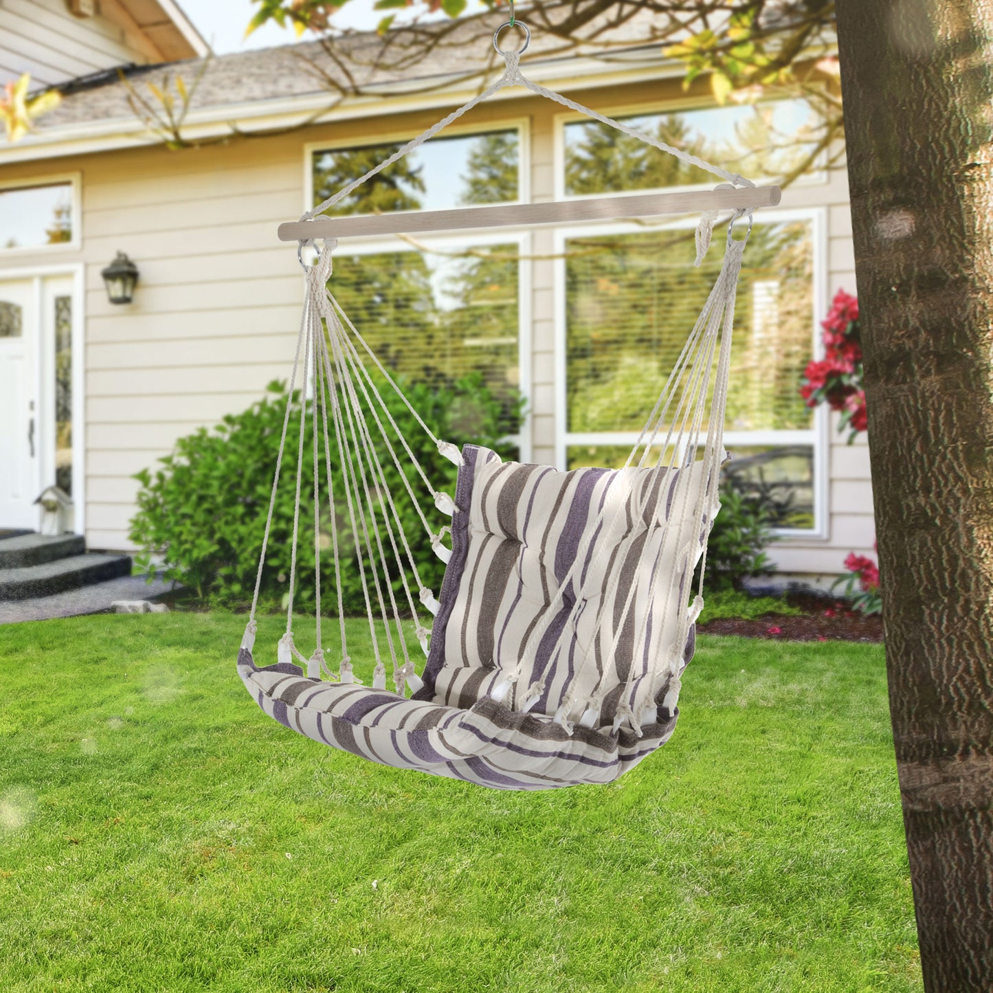 Outdoor Hanging Rope Chair with Soft Padded Seat & Backrest
