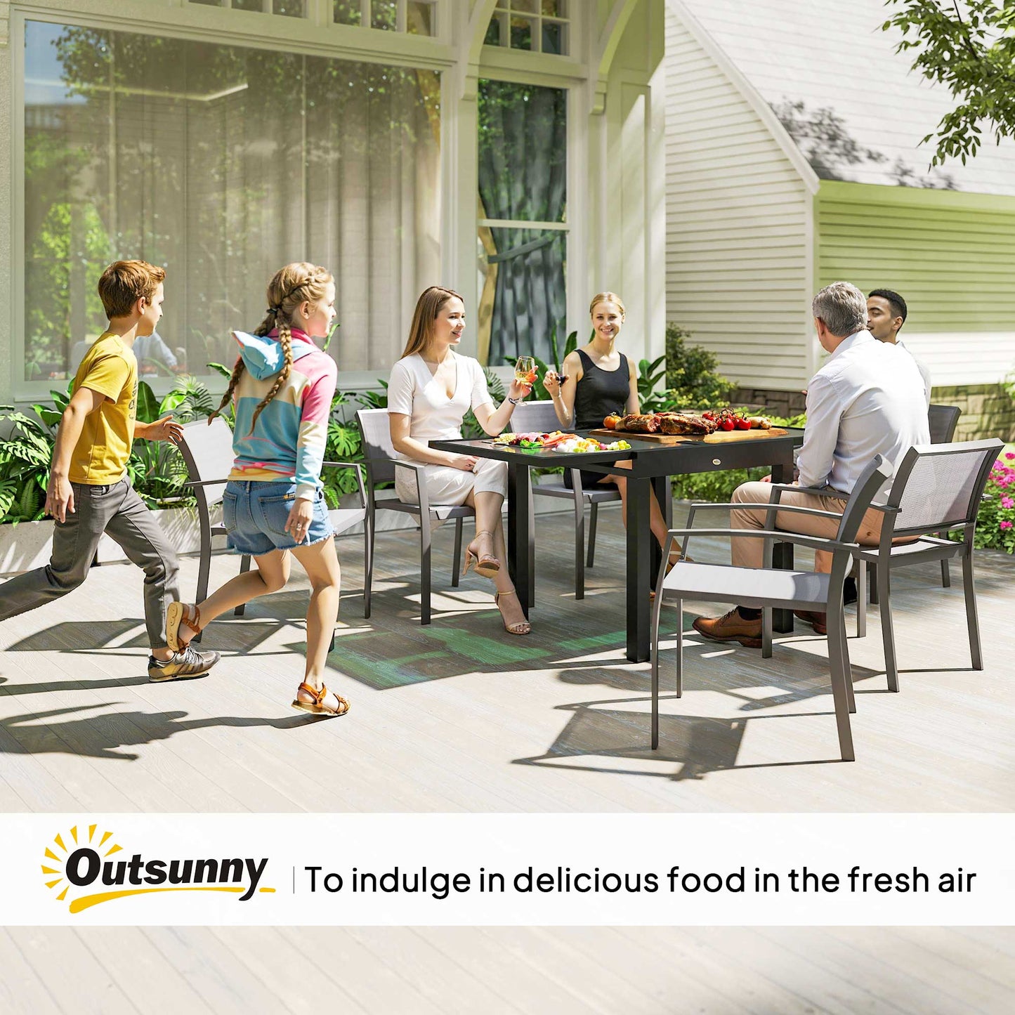 Extending Garden Table, Outdoor Dining Table with Aluminium Frame (1)