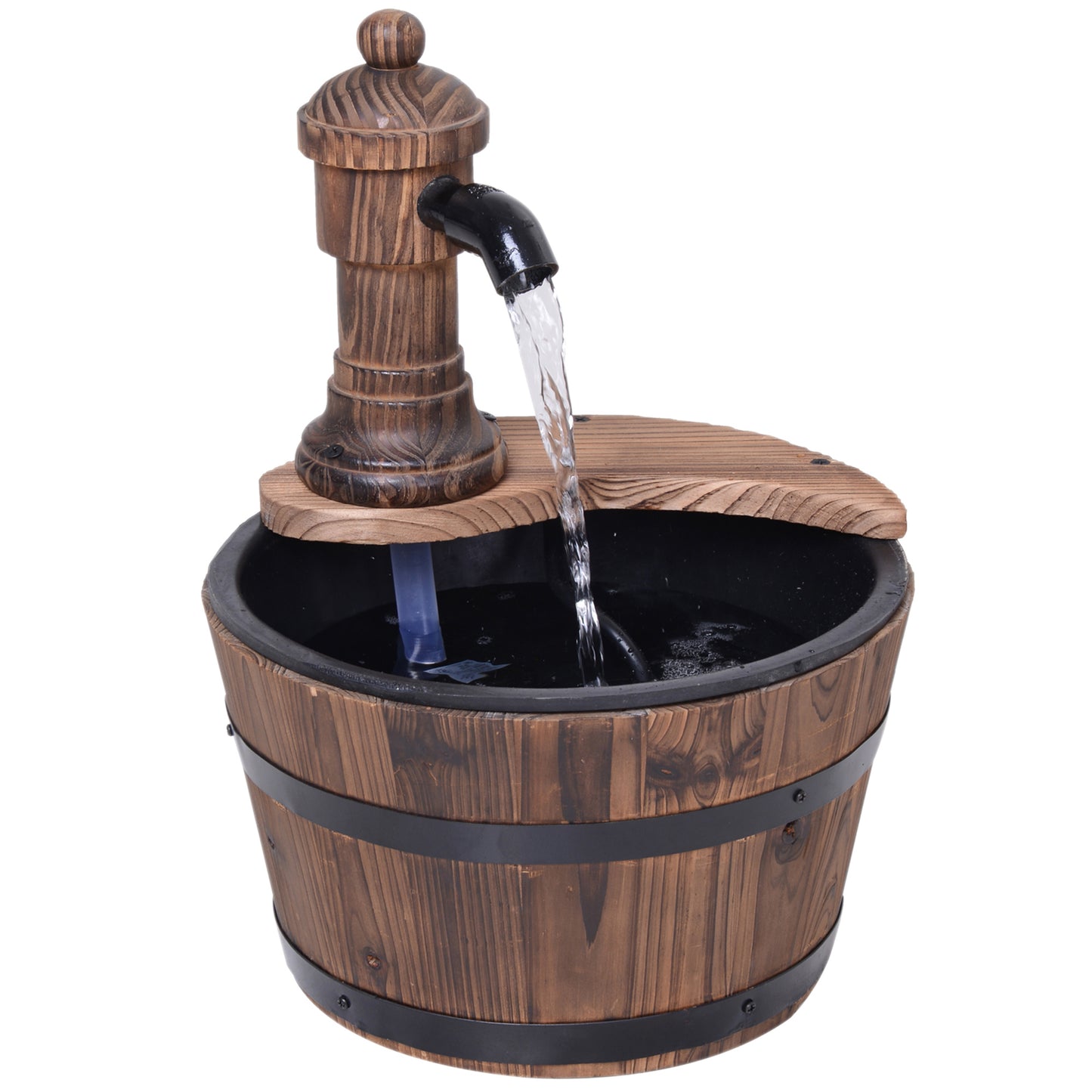 Wood Barrel Patio Water Fountain Garden Decorative Ornament Water