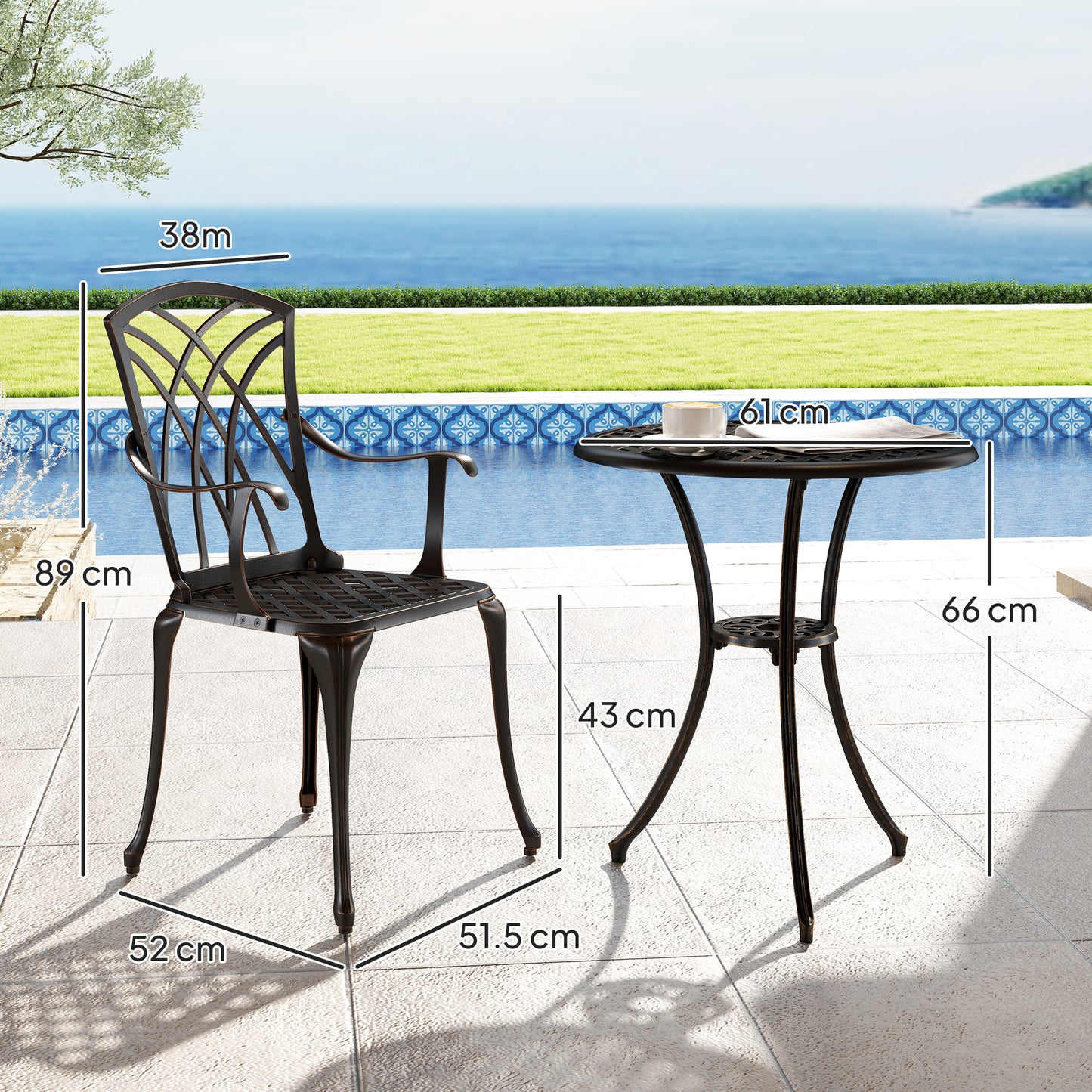 3 Pieces Garden Dining Set for 2