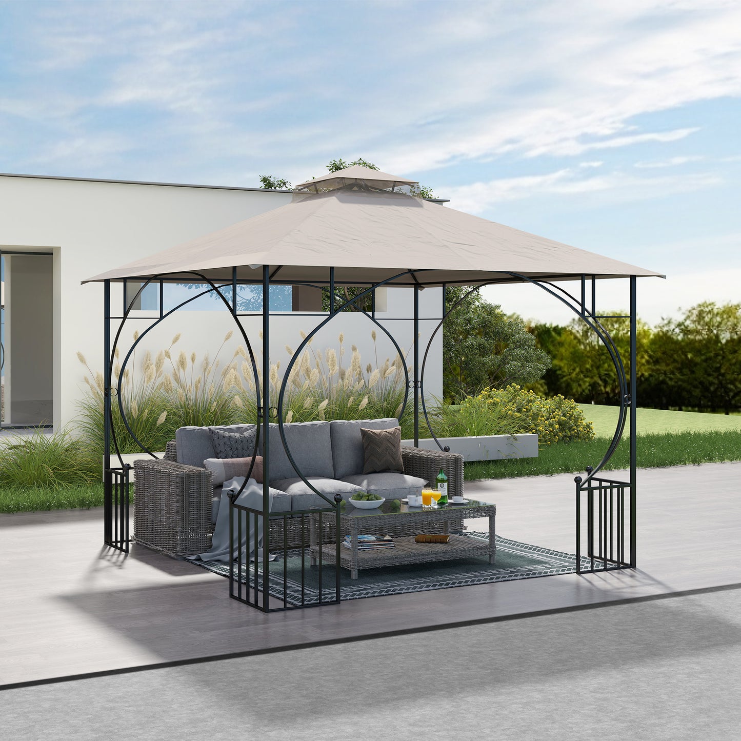 3x3(m) Replacement Gazebo Canopy, Double Tier Roof Top for Garden