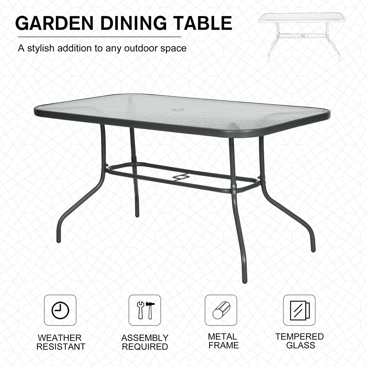 Garden Dining Table Glass Top Metal Frame (1)