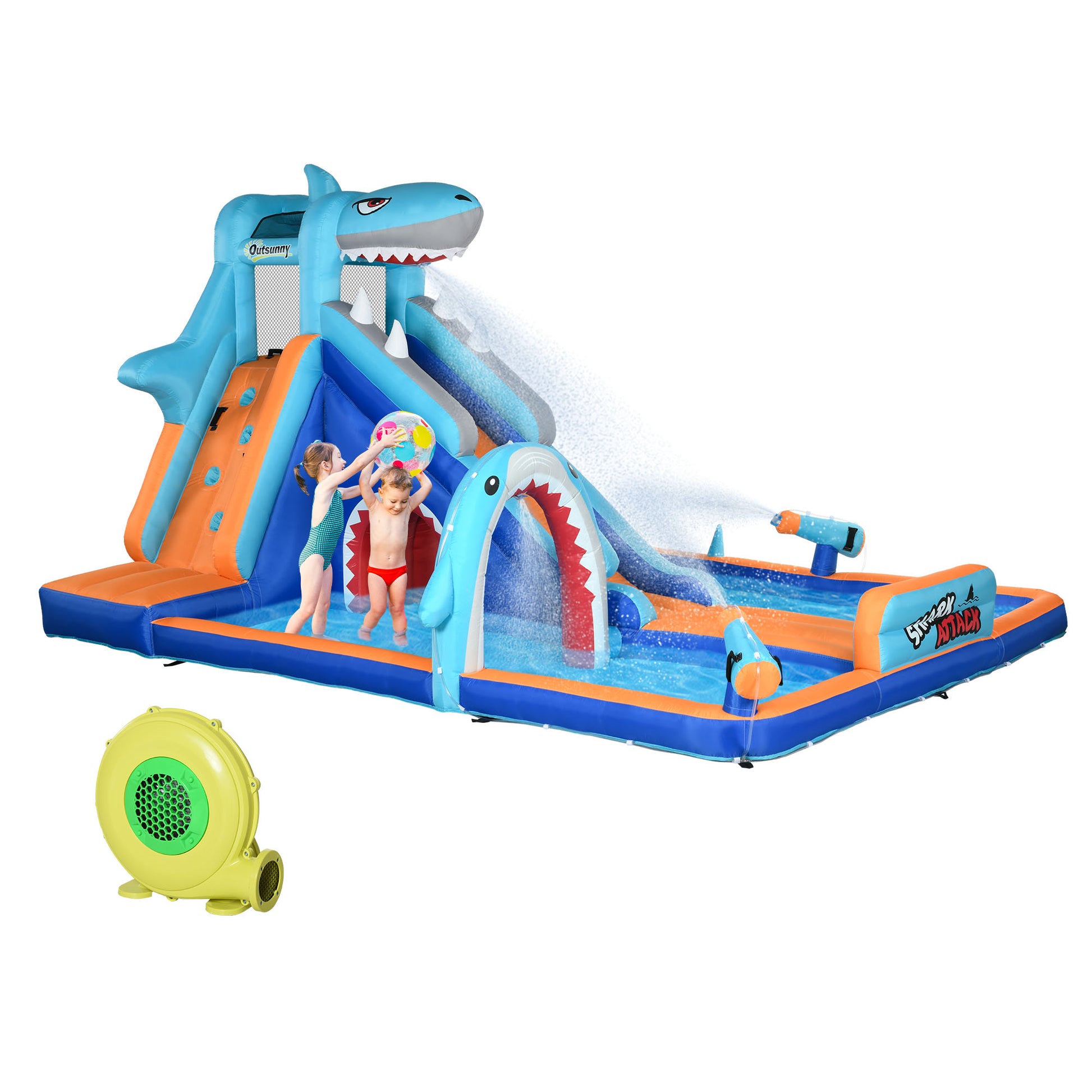 6 in 1 Shark-Themed Bouncy Castle, Inflatable Water Park, with Slide