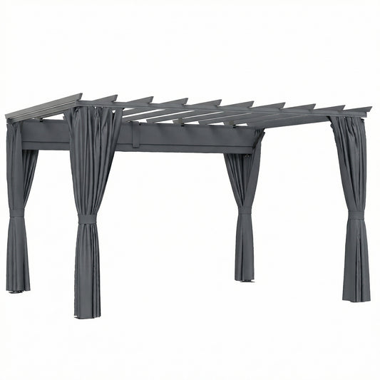 3.6 x 3 m Pergola with Retractable Roof Canopy, Curtains
