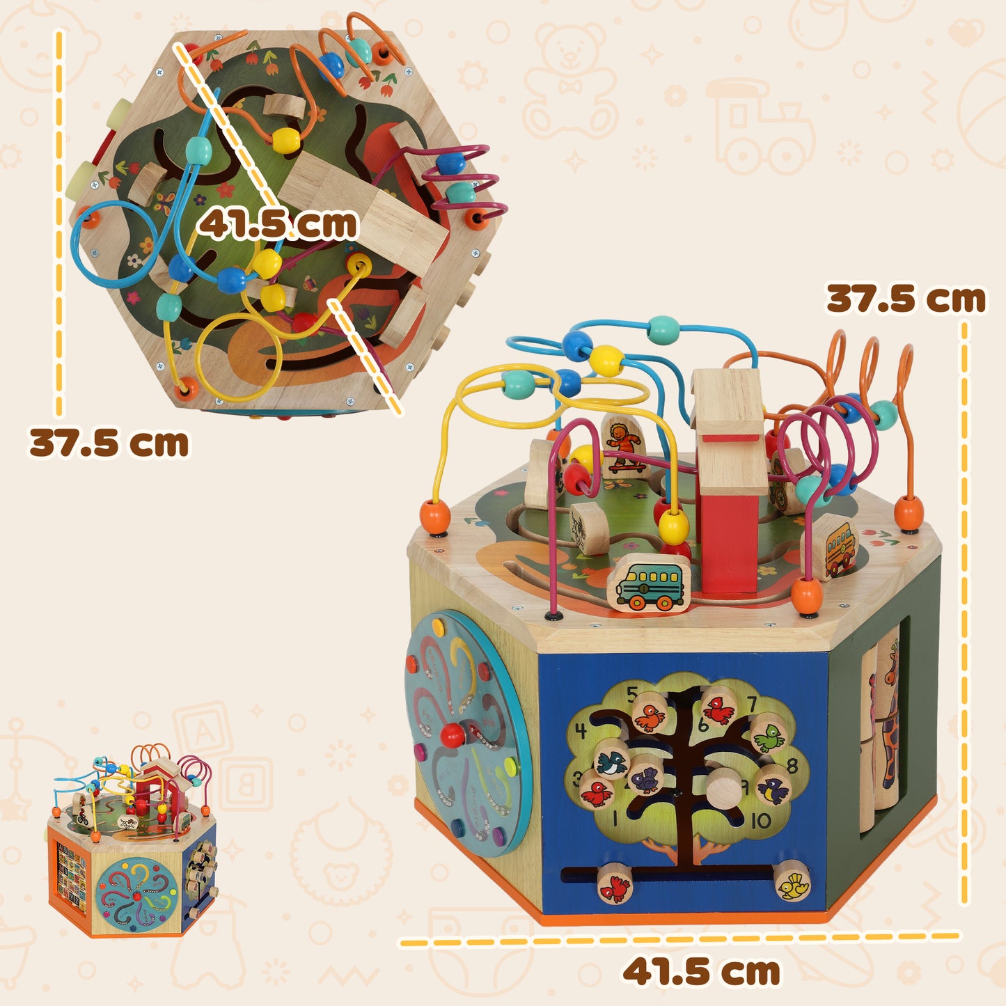 8 in 1 Wooden Activity Cube with Bead Maze, Shape Sorter