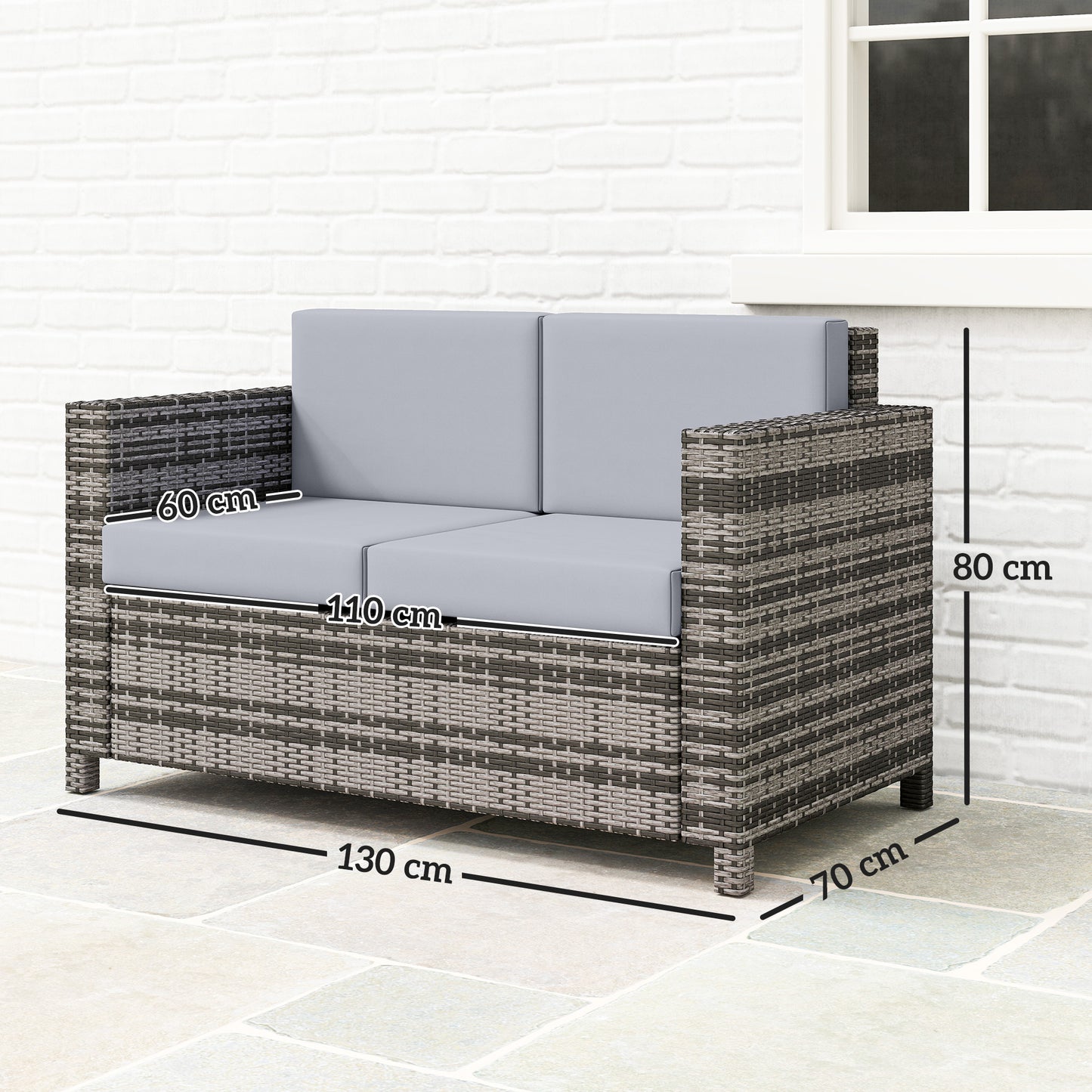 Rattan Sofa, 2 Seater Garden Furniture with Soft Padded Cushion (3)