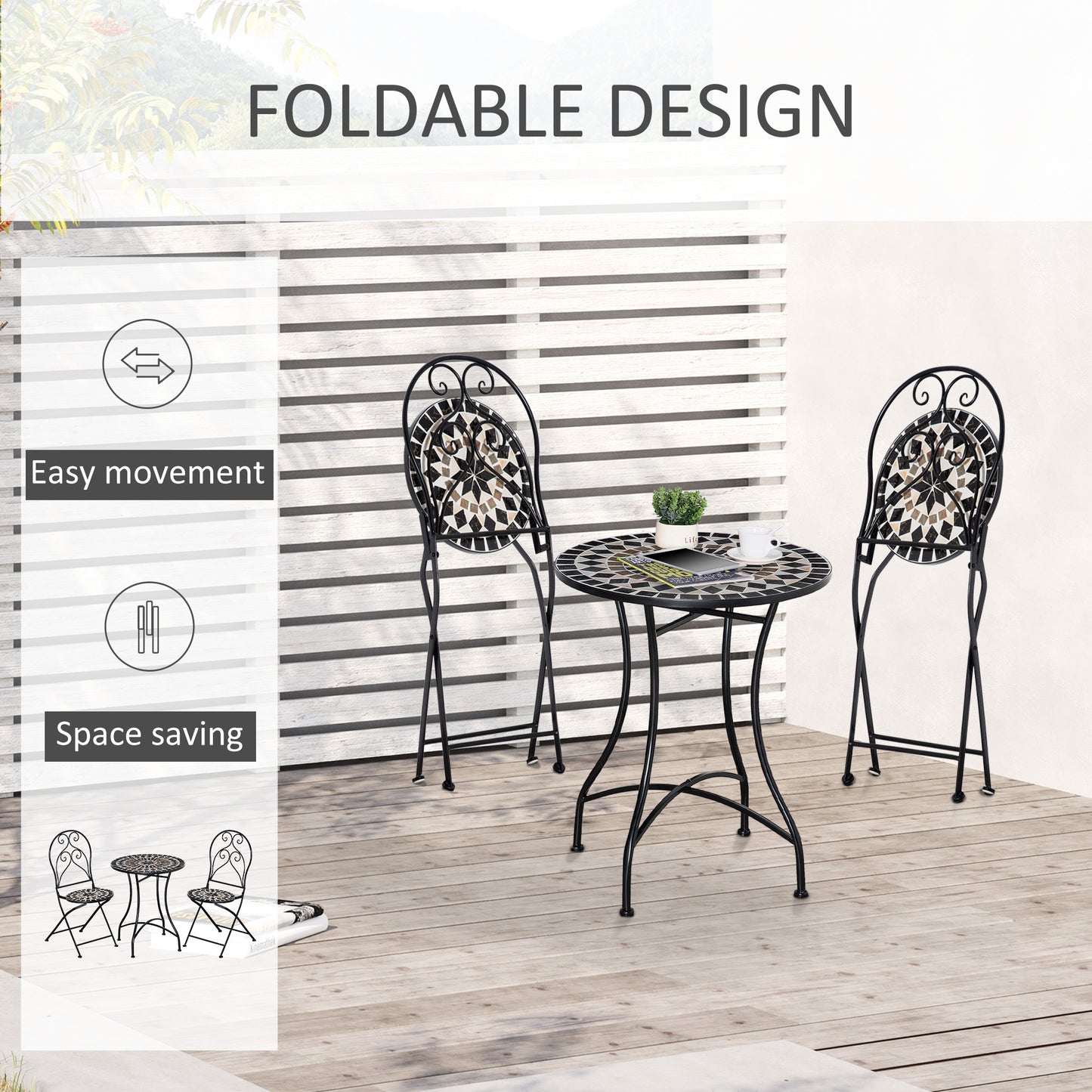3 Pieces Garden Bistro Set with Coffee Table