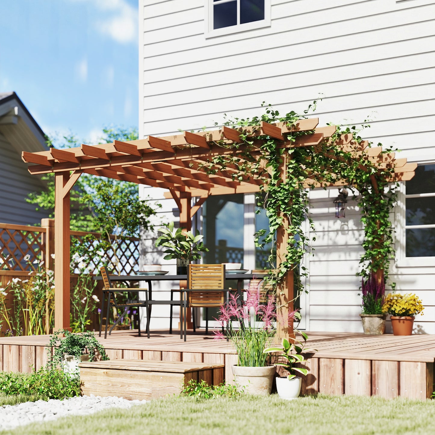 Graden Pergola Kit, Wooden Pergola Gazebo Grape Trellis