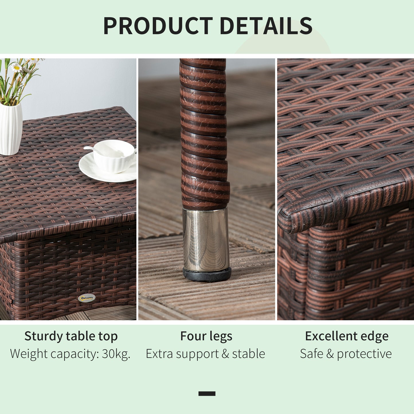 Outdoor Rattan Side Table Coffee Table with Plastic Board