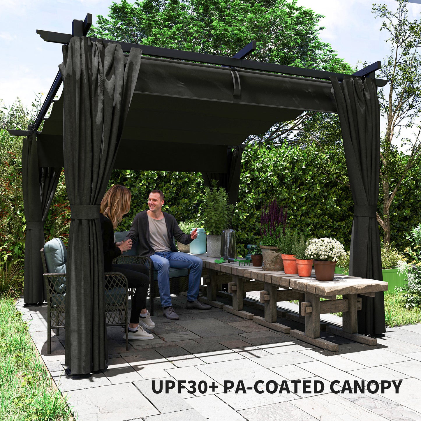 3 x 3 m Retractable Roof Pergola, with Curtains