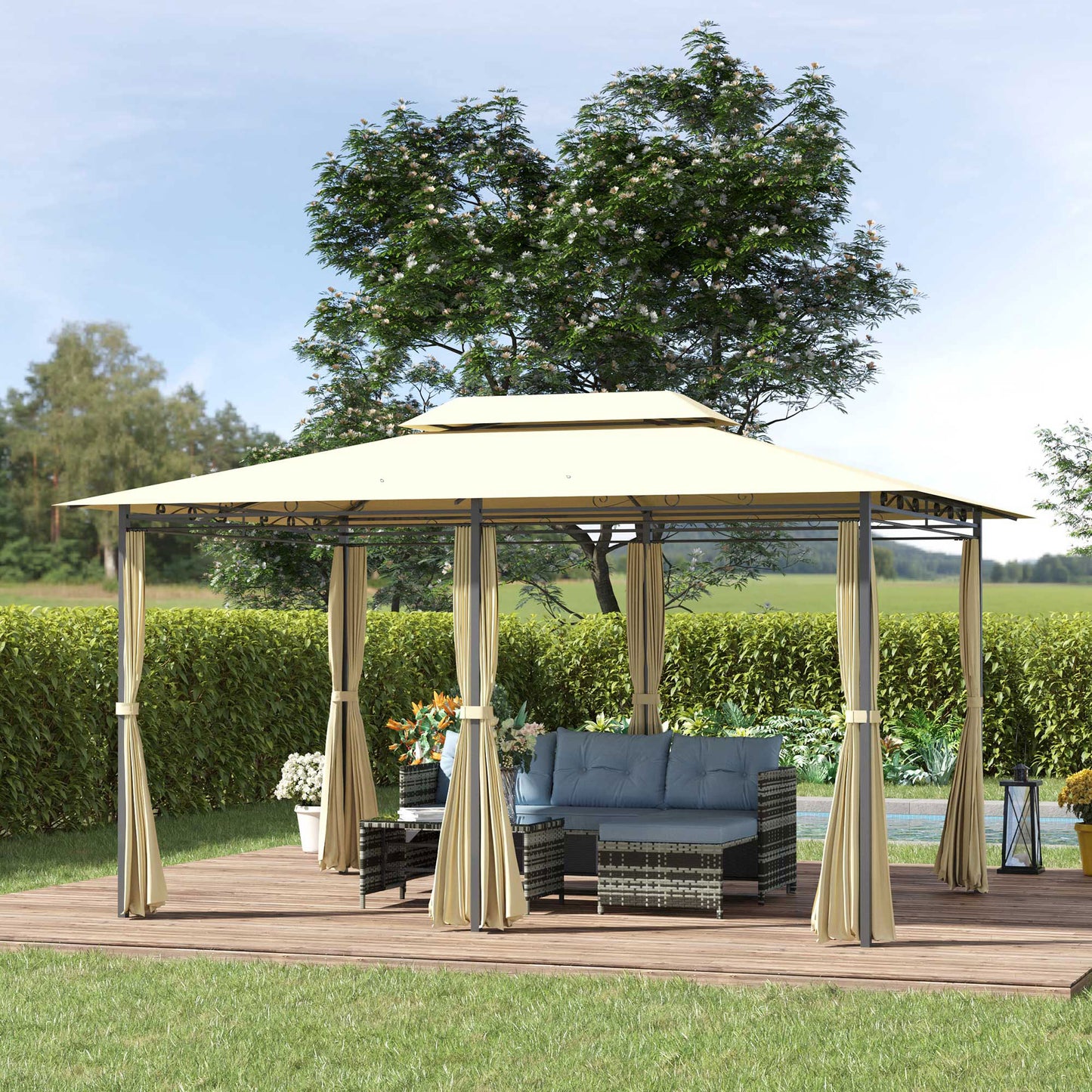 4m x 3(m)Garden Gazebo, Double Roof Outdoor Gazebo Canopy Shelter