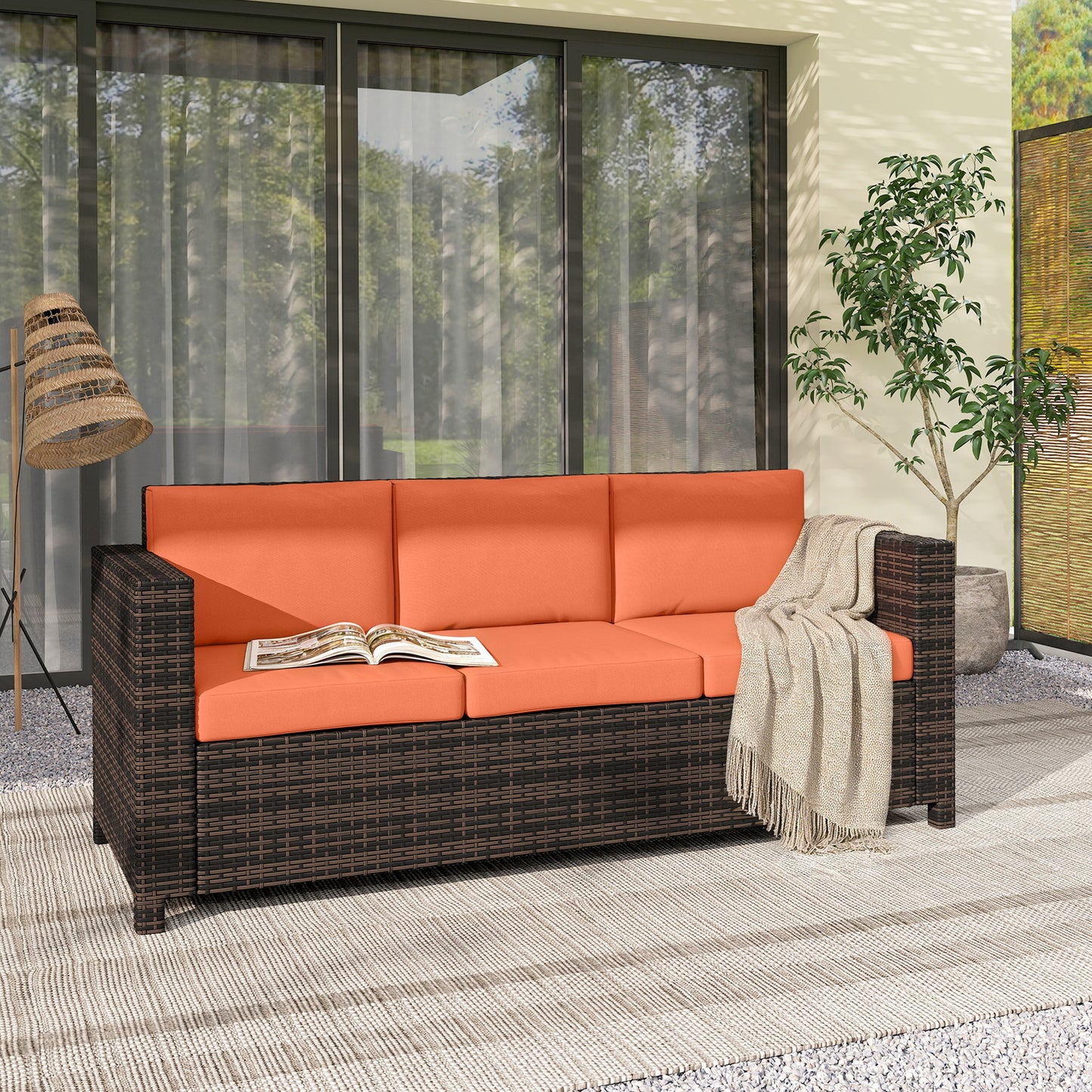 3 Seater Rattan Sofa All-Weather Wicker Weave Metal Frame Chair (1)