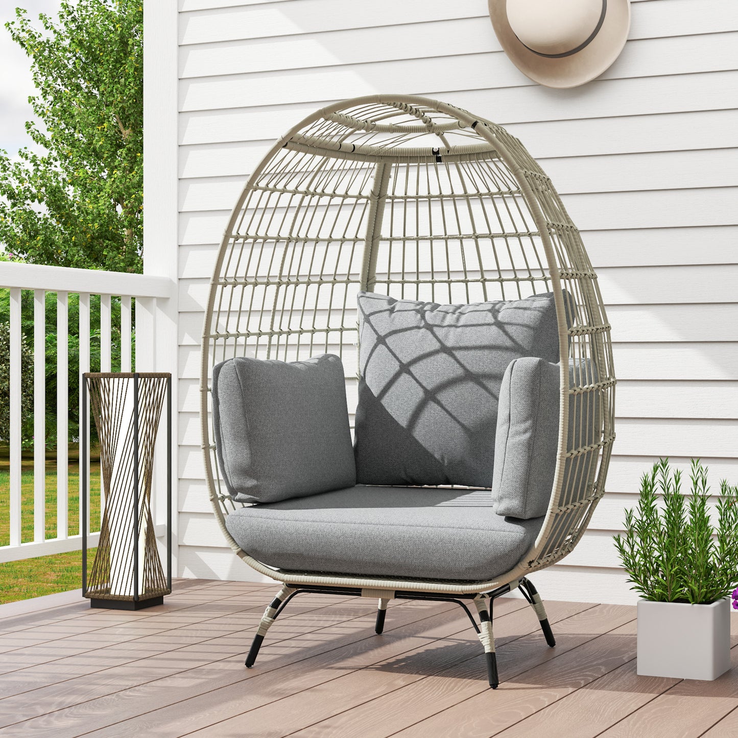 Rattan Egg Chair with Cushions and Pillows
