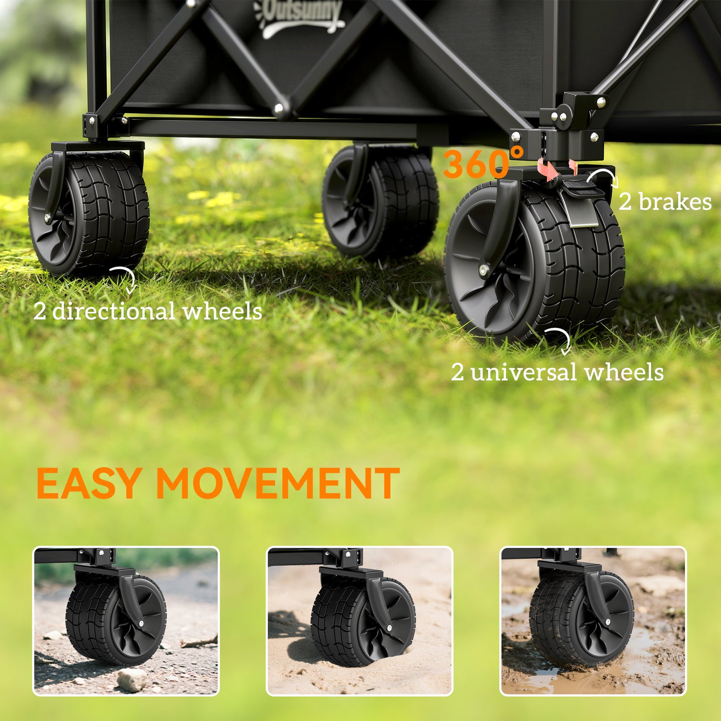 Folding Garden Trolley, Outdoor Wagon Cart with Carry Bag, for Beach
